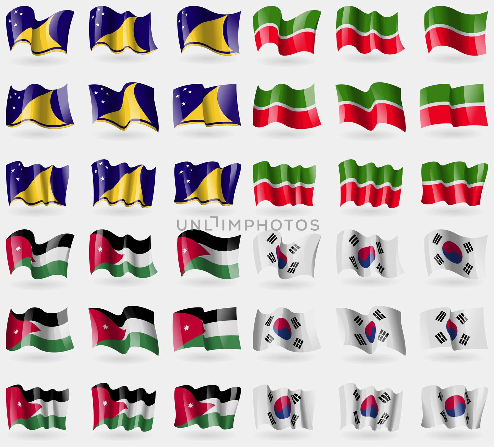 Tokelau, Tatarstan, Jordan, Korea South. Set of 36 flags of the countries of the world.  by serhii_lohvyniuk