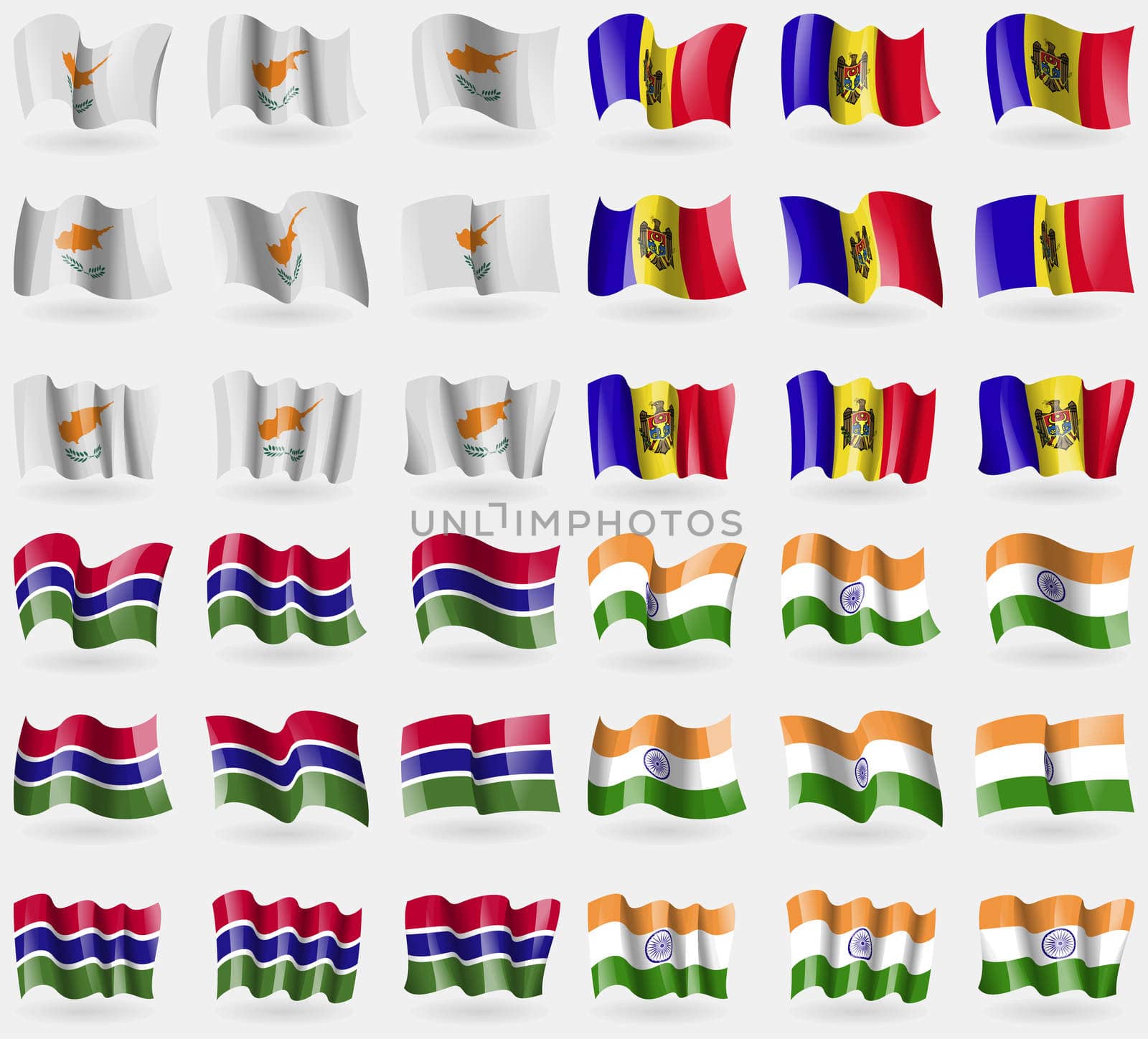 Cyprus, Moldova, Gambia, India. Set of 36 flags of the countries of the world.  by serhii_lohvyniuk