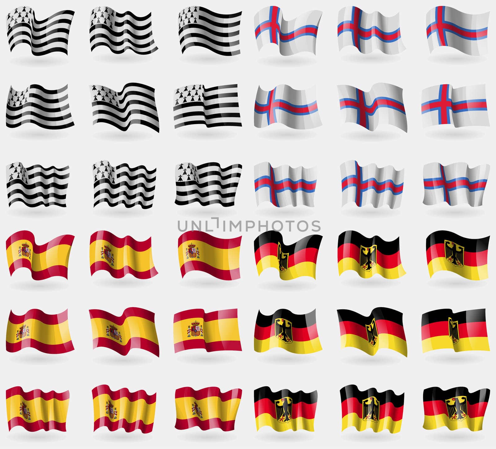 Brittany, Faroe Islands, Spain, Germany. Set of 36 flags of the countries of the world.  by serhii_lohvyniuk