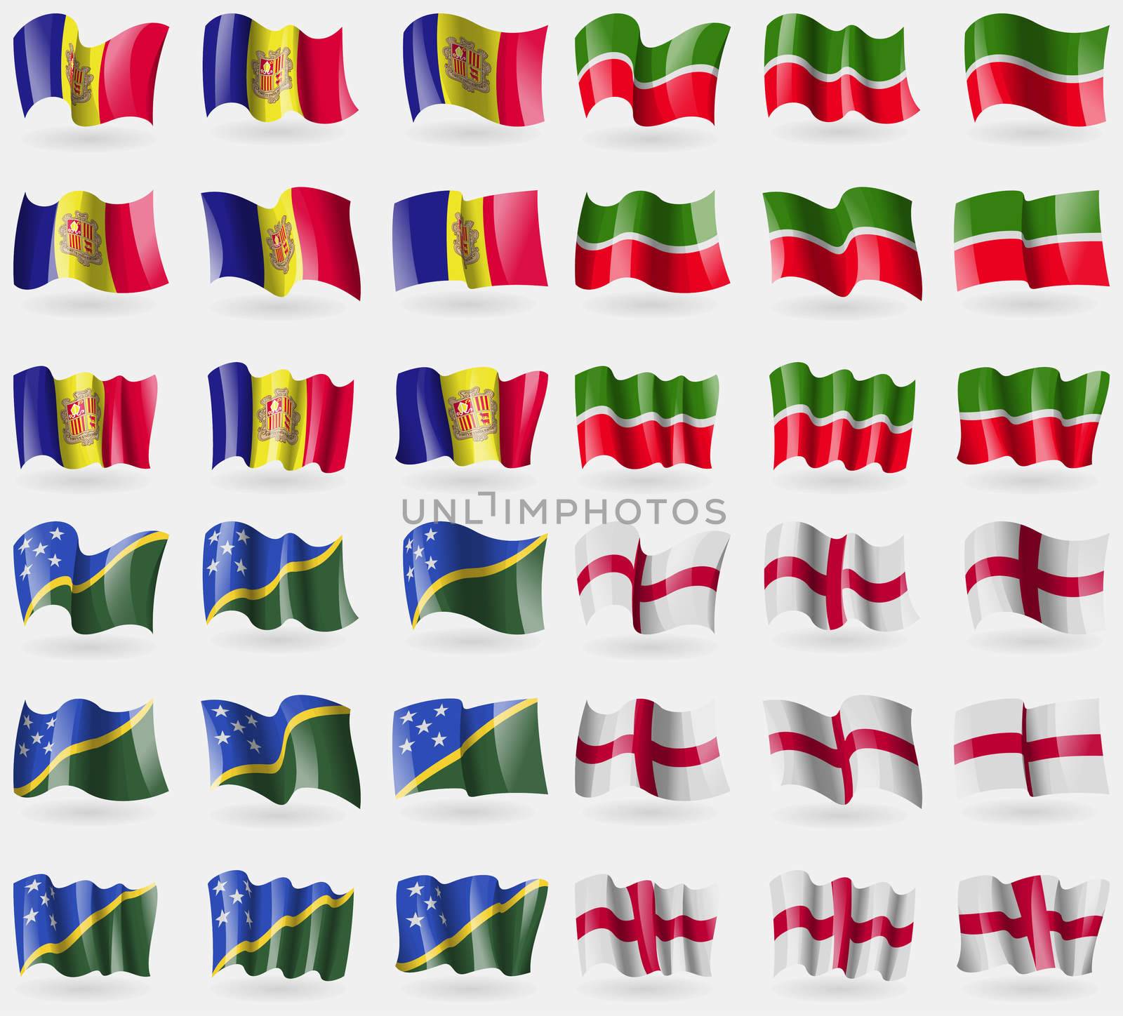 Andorra, Tatarstan, Solomon Islands, England. Set of 36 flags of the countries of the world.  by serhii_lohvyniuk