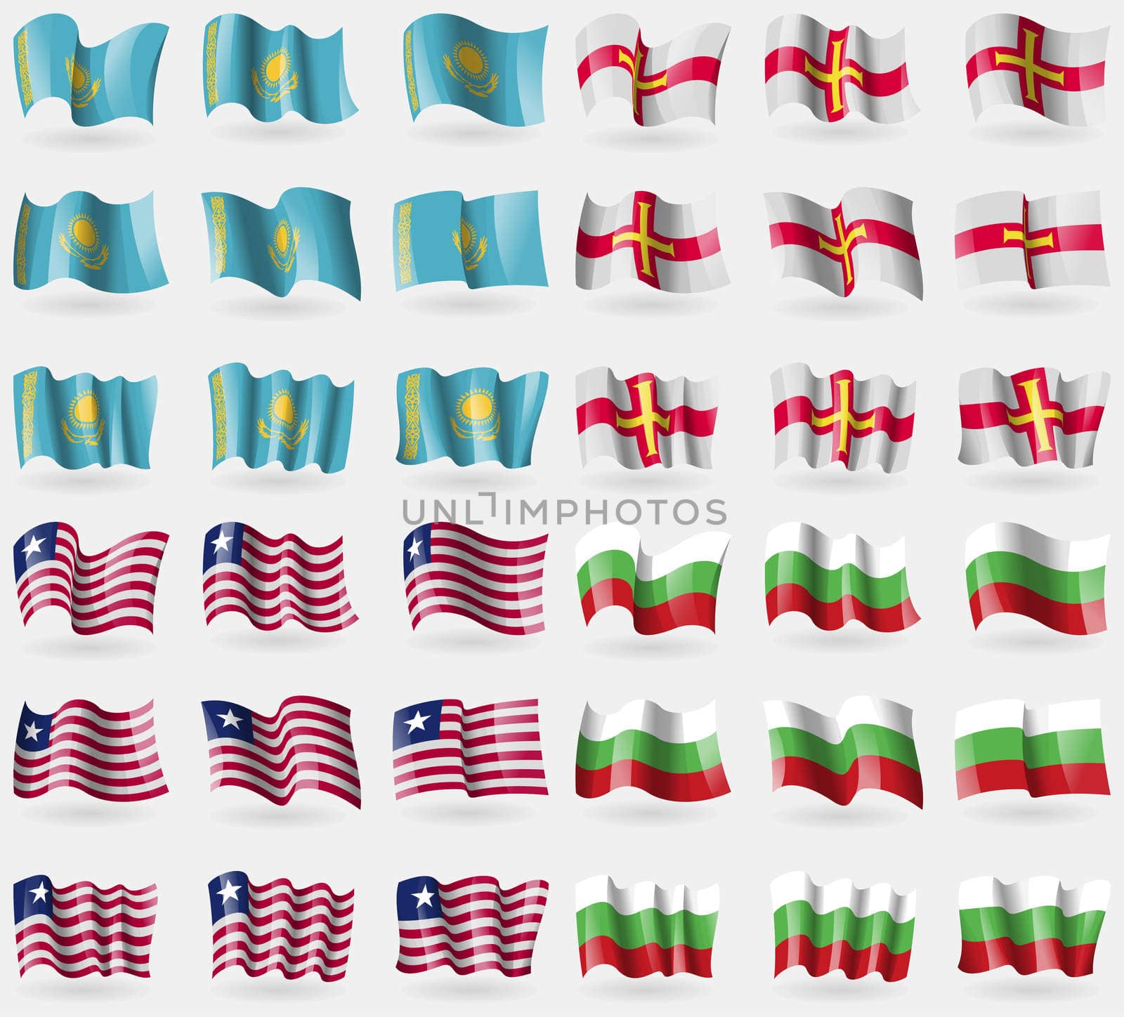 Kazakhstan, Guernsey, Liberia, Bulgaria. Set of 36 flags of the countries of the world.  by serhii_lohvyniuk