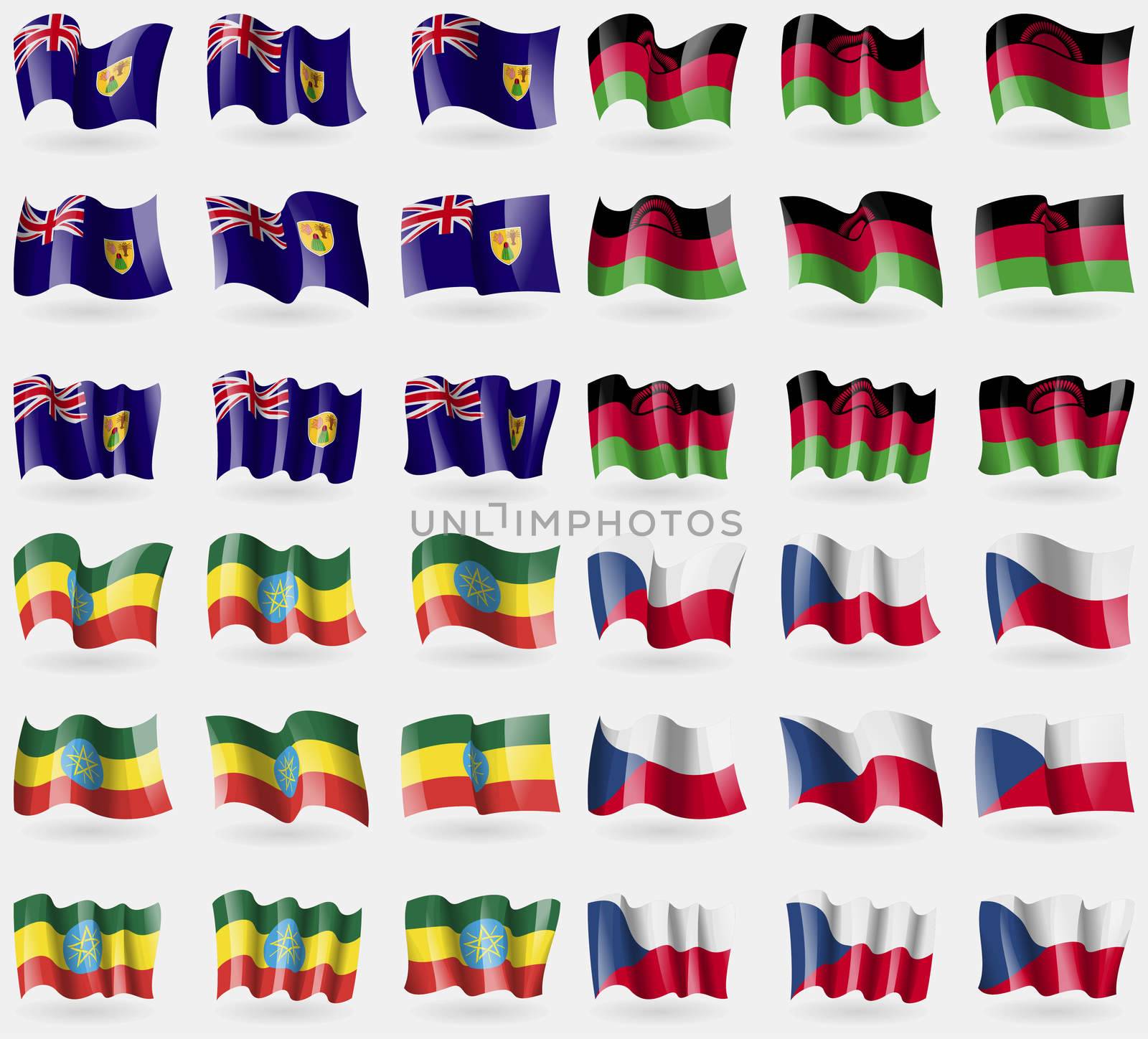 Turks and Caicos, Malawi, Ethiopia. Set of 36 flags of the countries of the world.  by serhii_lohvyniuk