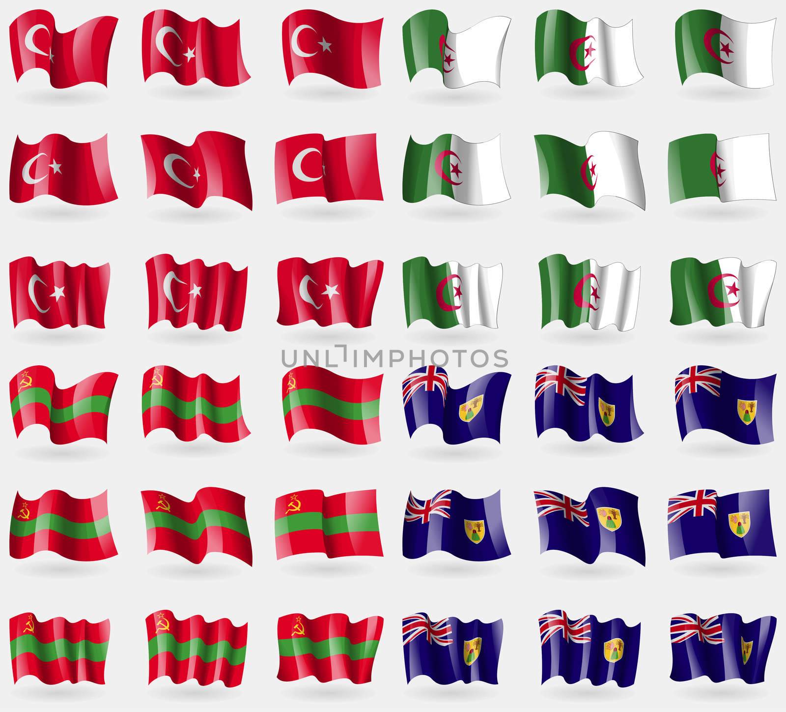 Turkey, Algeria, Transnistria, Turks and Caicos. Set of 36 flags of the countries of the world.  by serhii_lohvyniuk