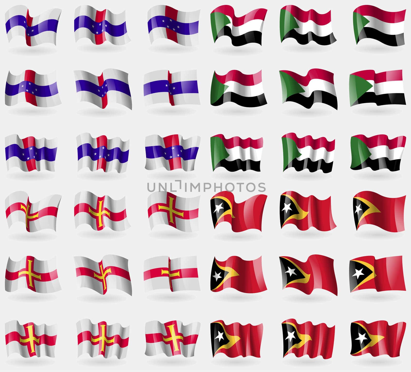 Netherlands Antilles, Suda, Guernsey, East Timor. Set of 36 flags of the countries of the world.  by serhii_lohvyniuk