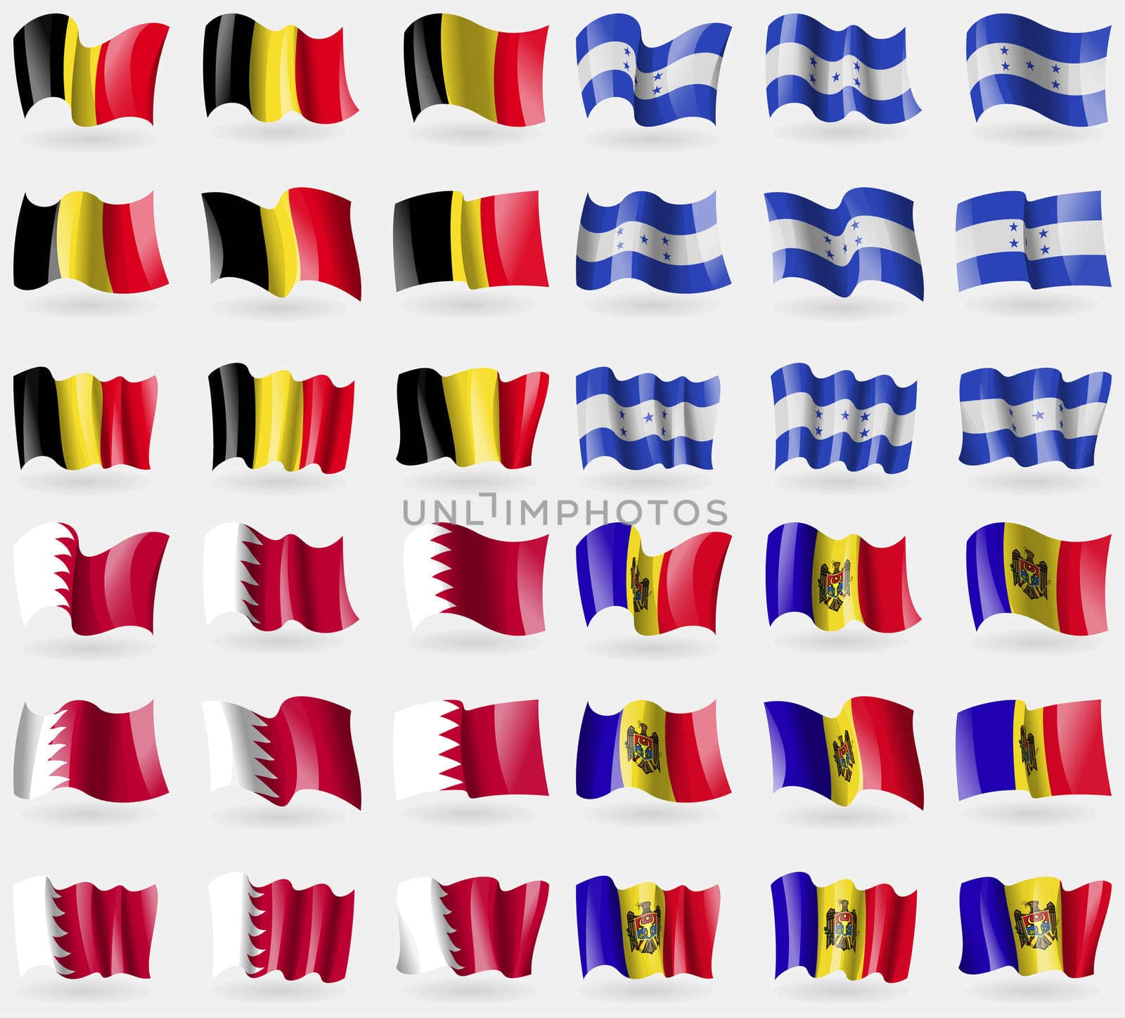 Belgium, Honduras, Bahrain, Moldova. Set of 36 flags of the countries of the world.  by serhii_lohvyniuk