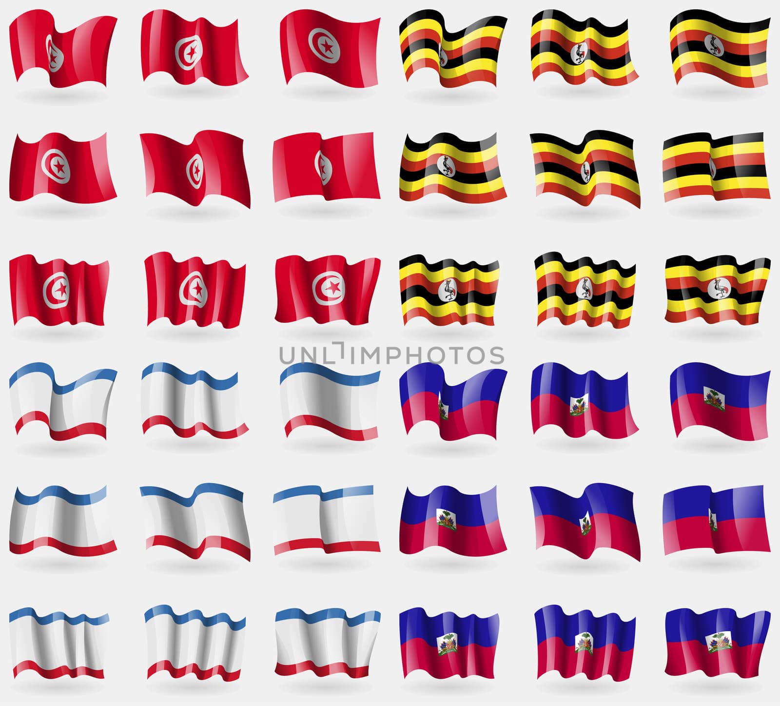 Tunisia, Uganda, Crimea, Haiti. Set of 36 flags of the countries of the world.  by serhii_lohvyniuk