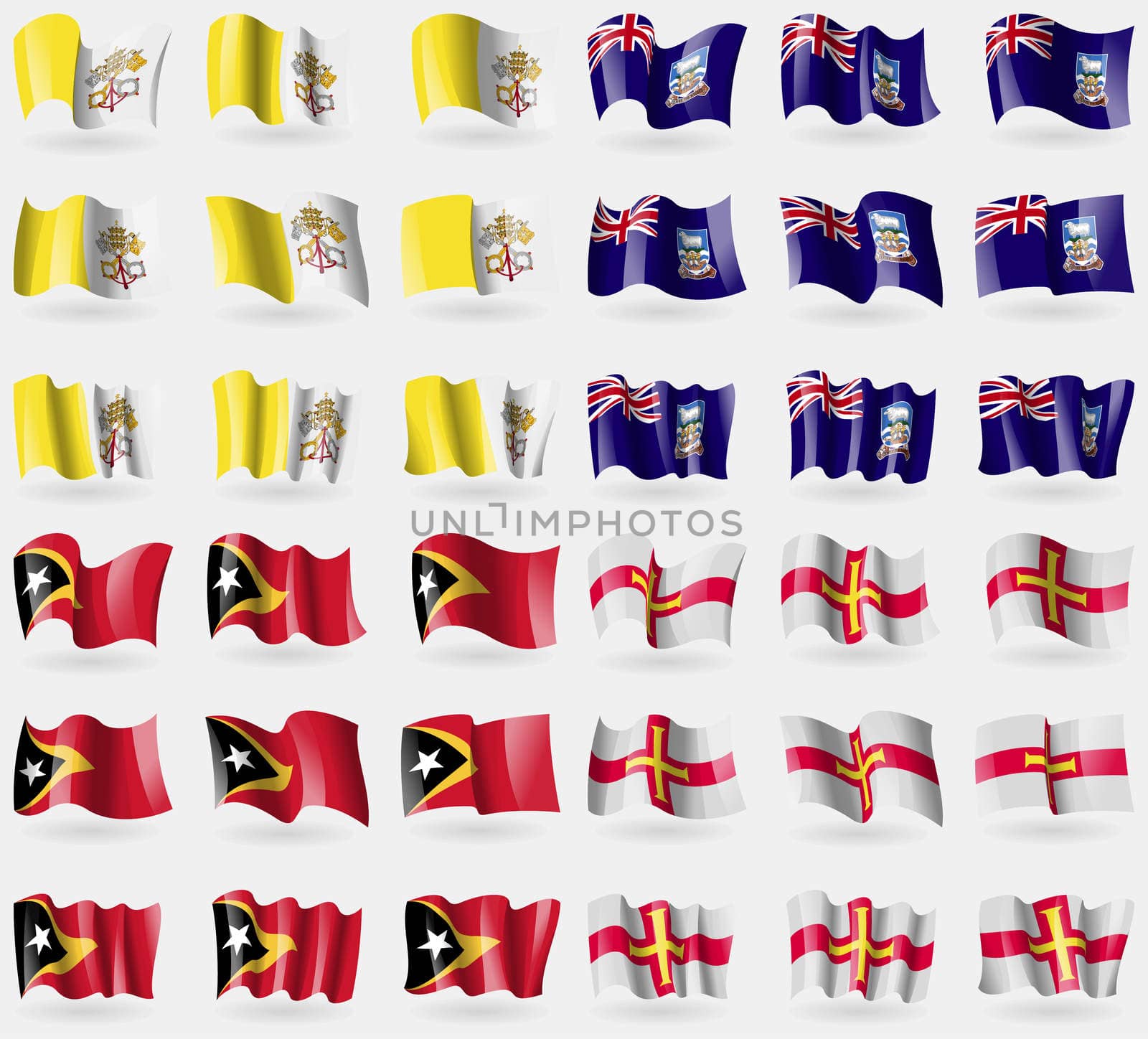 Vatican CityHoly See, Falkland Islands, East Timor, Guernsey. Set of 36 flags of the countries of the world. illustration