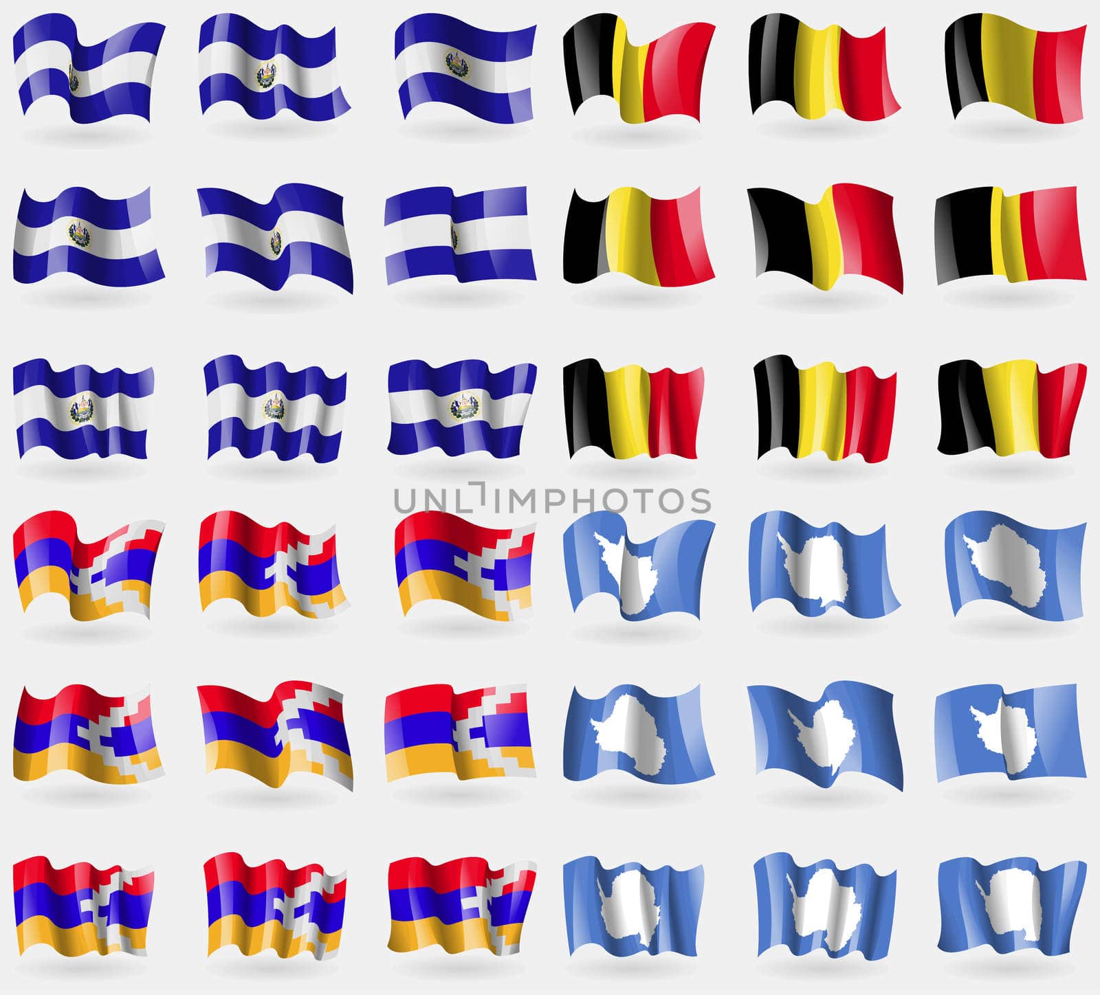 El Salvador, Belgium, Karabakh Republic, Antarctica. Set of 36 flags of the countries of the world.  by serhii_lohvyniuk