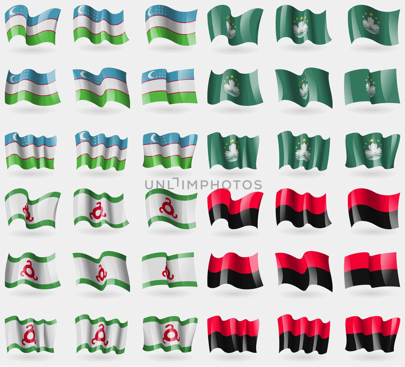 Uzbekistan, Macau, Ingushetia, UPA. Set of 36 flags of the countries of the world.  by serhii_lohvyniuk