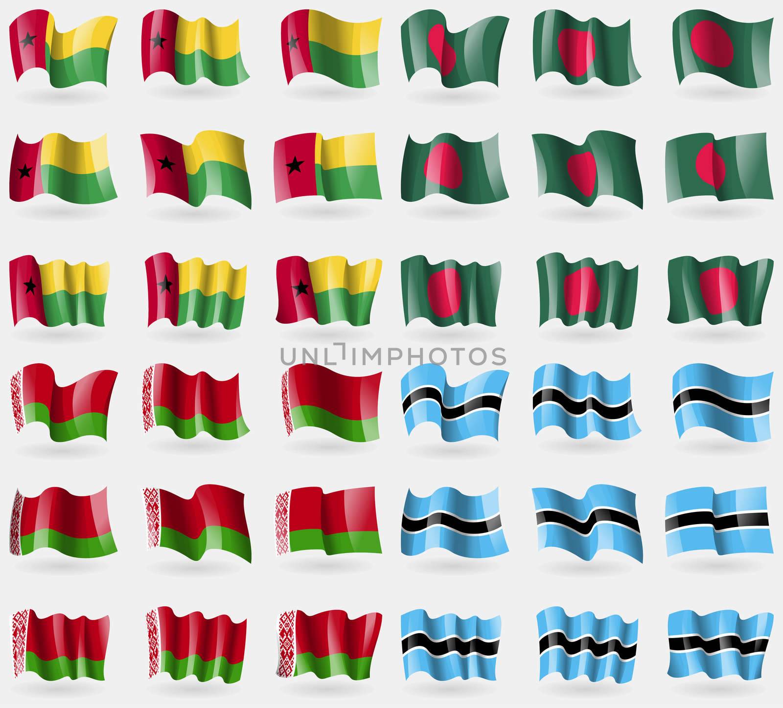 GuineaBissau, Bangladesh, Belarus, Botswana. Set of 36 flags of the countries of the world.  by serhii_lohvyniuk