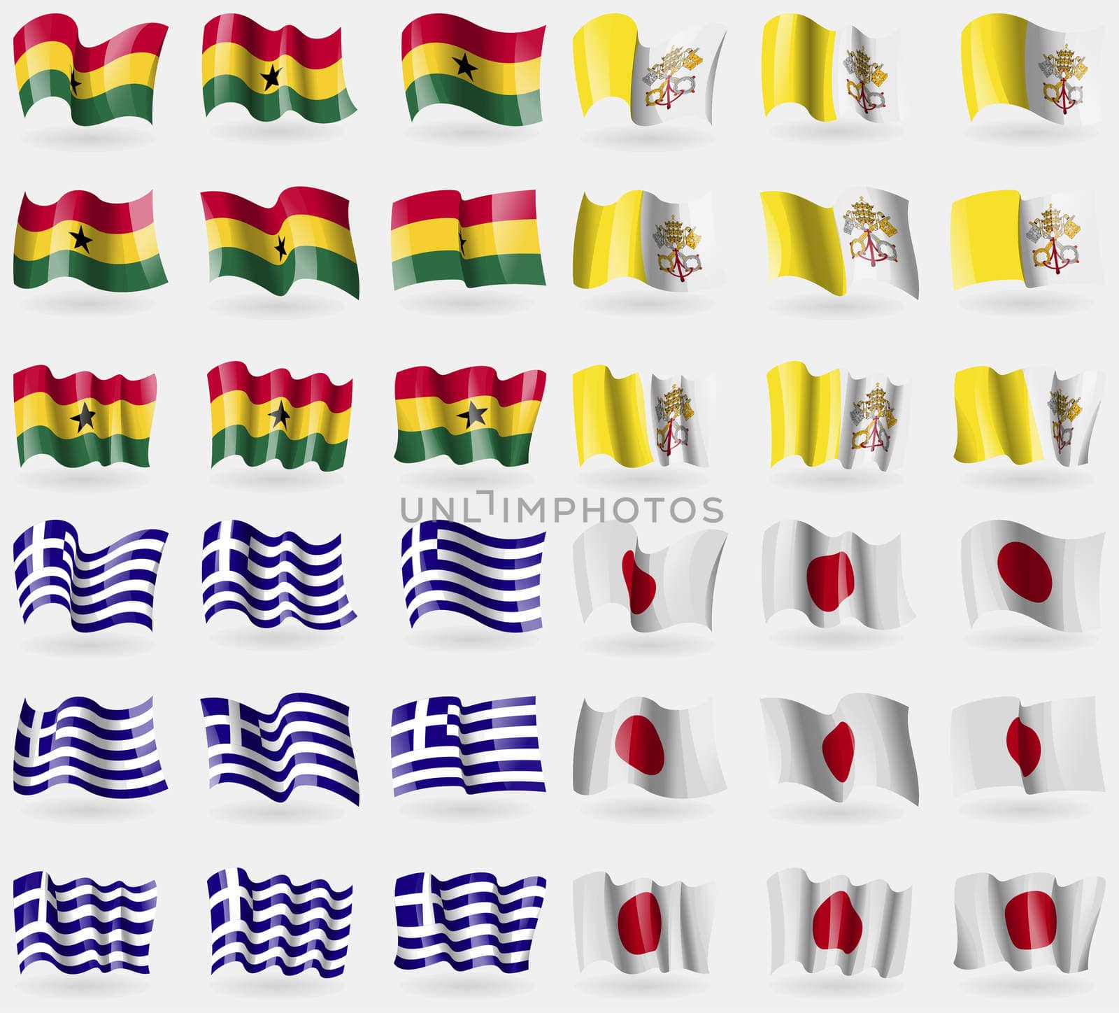 Ghana, Vatican CityHoly See, Greece, Japan. Set of 36 flags of the countries of the world.  by serhii_lohvyniuk