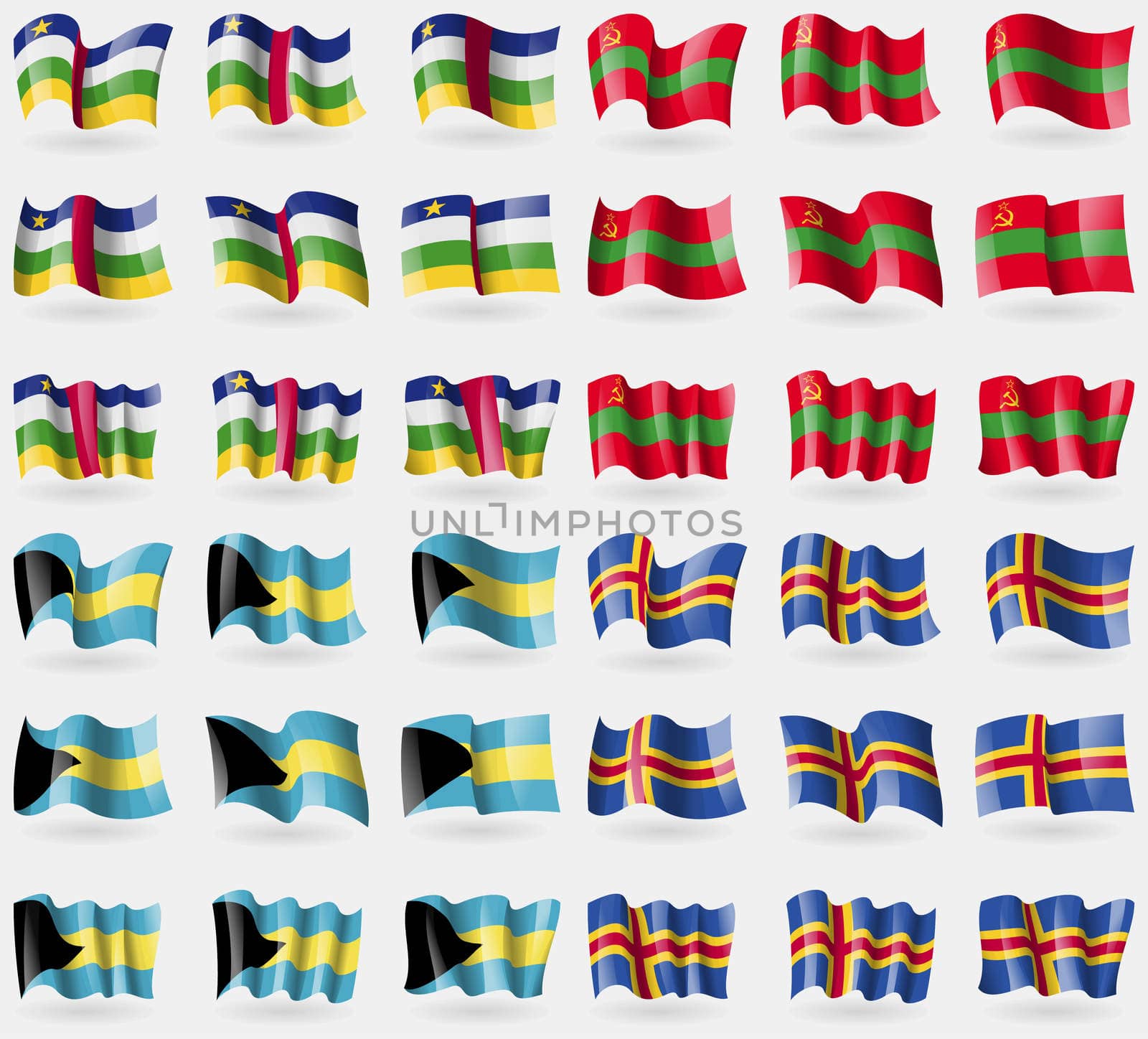 Central African Republic, Transnistria, Bahamas, Aland. Set of 36 flags of the countries of the world.  by serhii_lohvyniuk