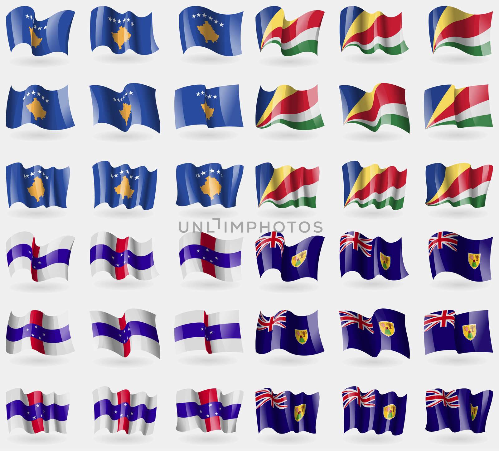 Kosovo, Seychelles, Netherlands Antilles, Turks and Caicos. Set of 36 flags of the countries of the world.  by serhii_lohvyniuk