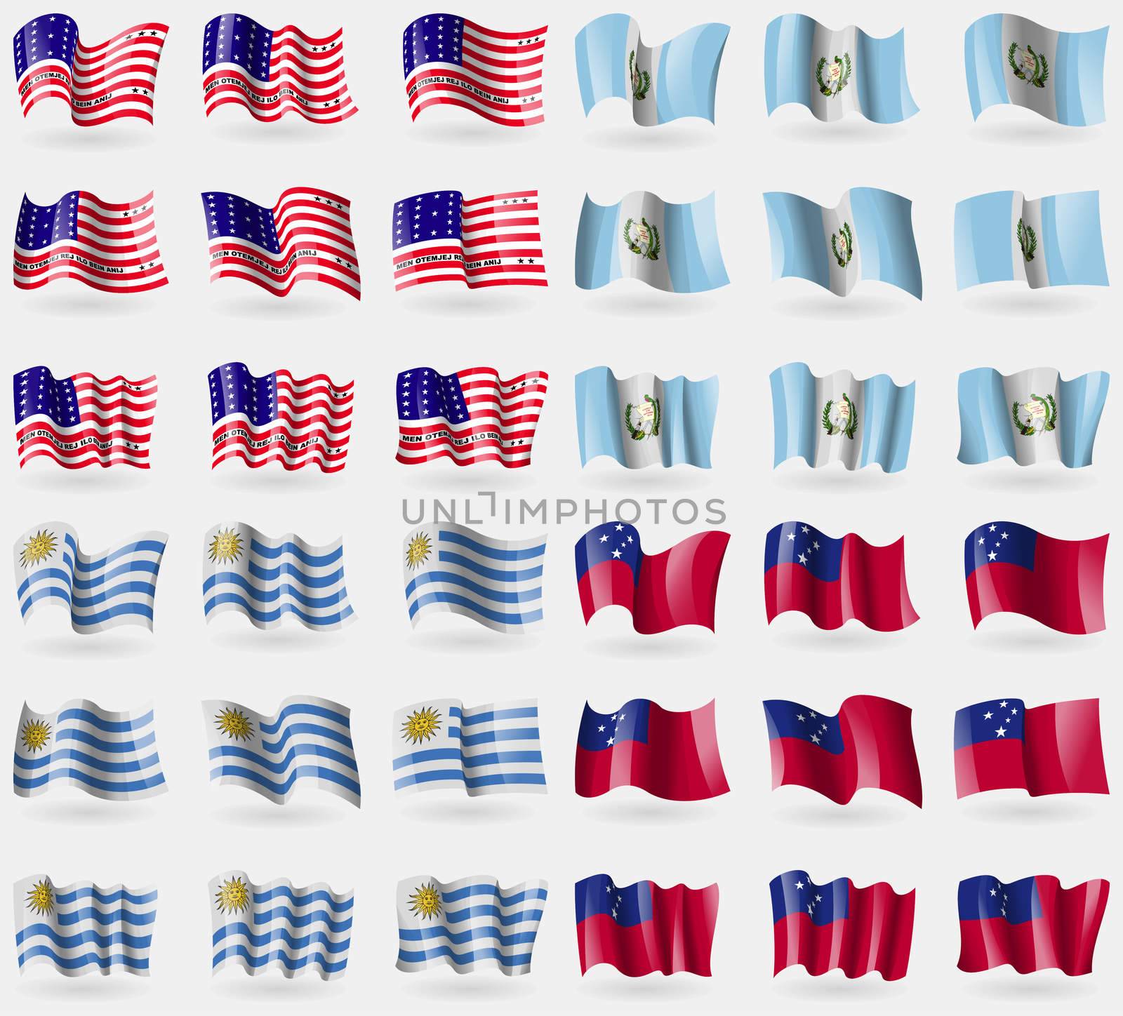 Bikini Atoll, Guatemala, Uruguay, Samoa. Set of 36 flags of the countries of the world. illustration