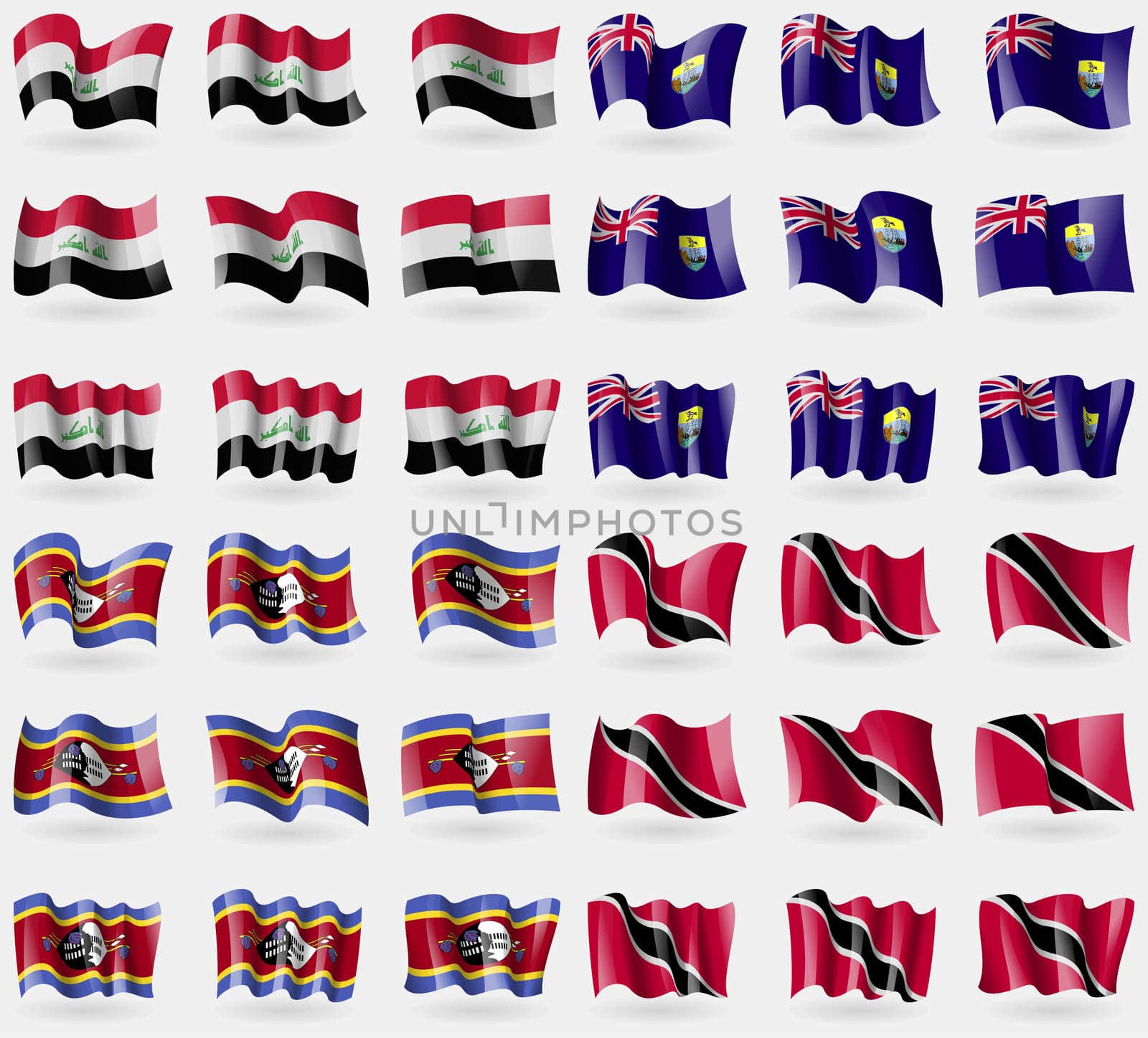 Iraq, Saint Helena, Swaziland, Trinidad and Tobago. Set of 36 flags of the countries of the world.  by serhii_lohvyniuk