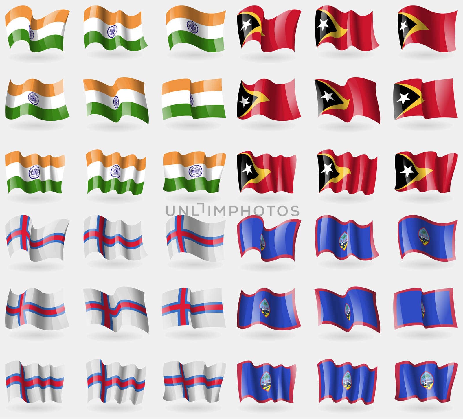 India, East Timor, Faroe Islands, Guam. Set of 36 flags of the countries of the world.  by serhii_lohvyniuk