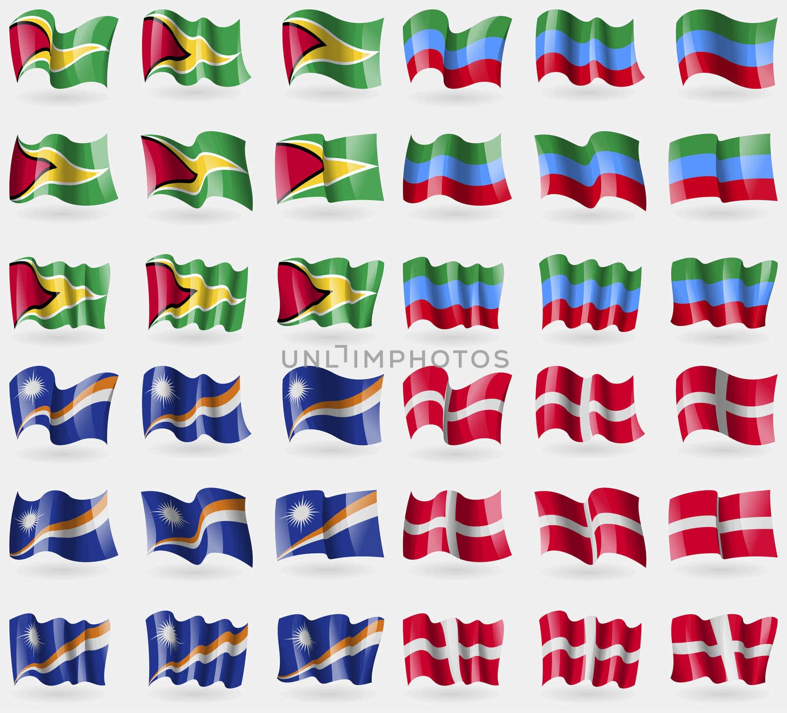 Guyana, Dagestan, Marshall Islands, Military Order Malta. Set of 36 flags of the countries of the world.  by serhii_lohvyniuk