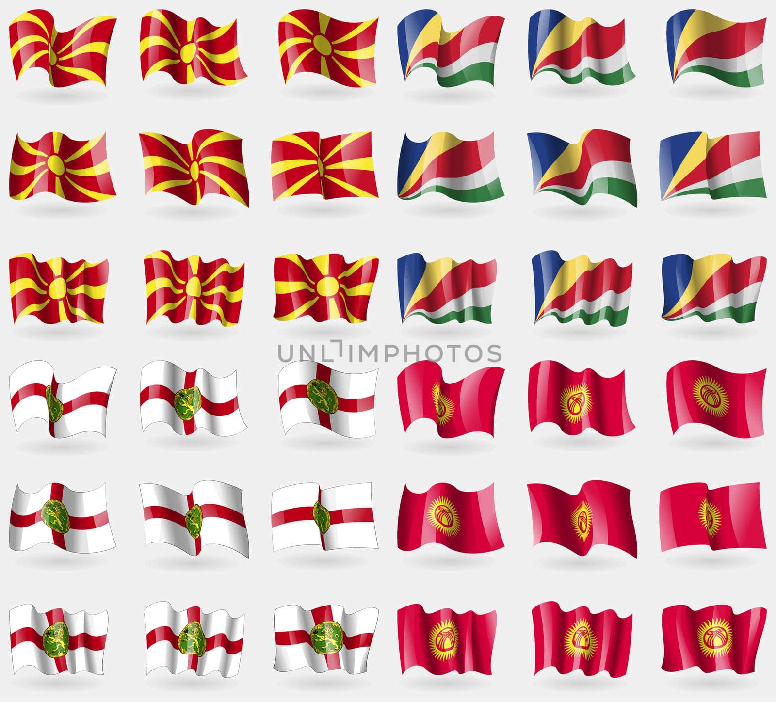 Macedonia, Seychelles, Alderney, Kyrgyzstan. Set of 36 flags of the countries of the world.  by serhii_lohvyniuk