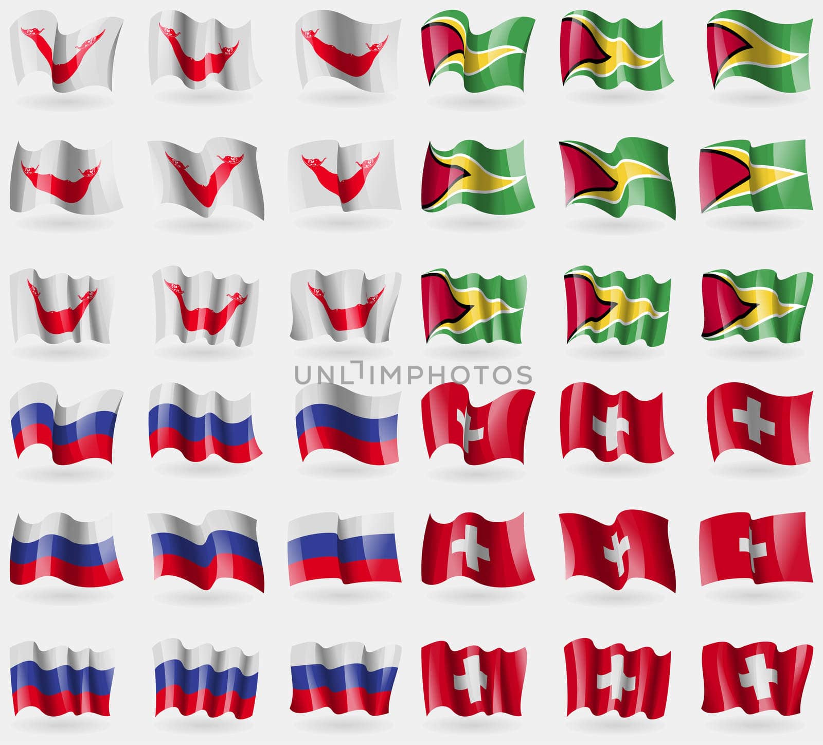 Easter Rapa Nui, Guyana, Russia, Switzerland. Set of 36 flags of the countries of the world.  by serhii_lohvyniuk