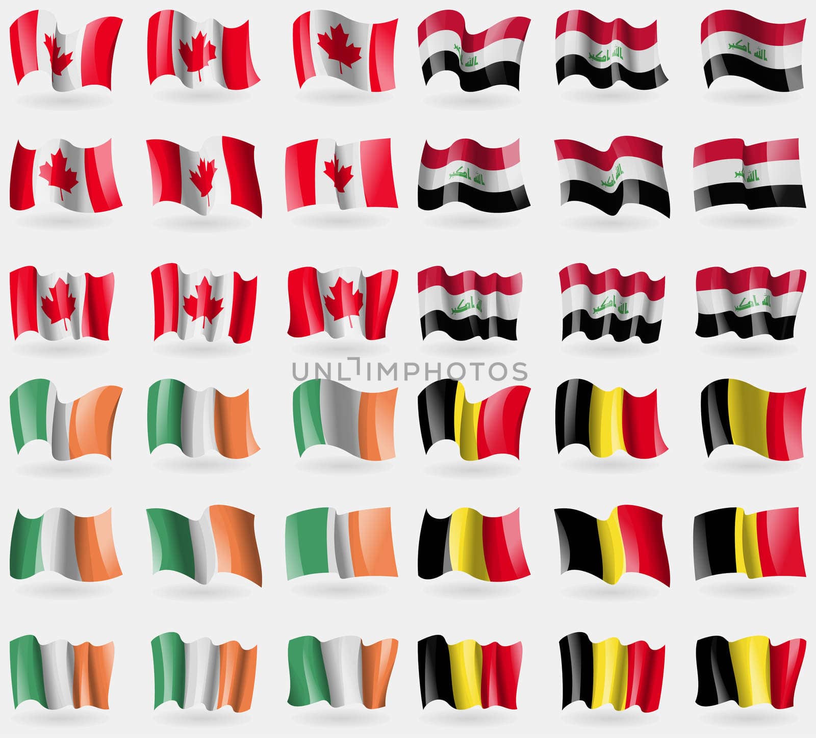 Canada, Iraq, Ireland, Belgium. Set of 36 flags of the countries of the world.  by serhii_lohvyniuk