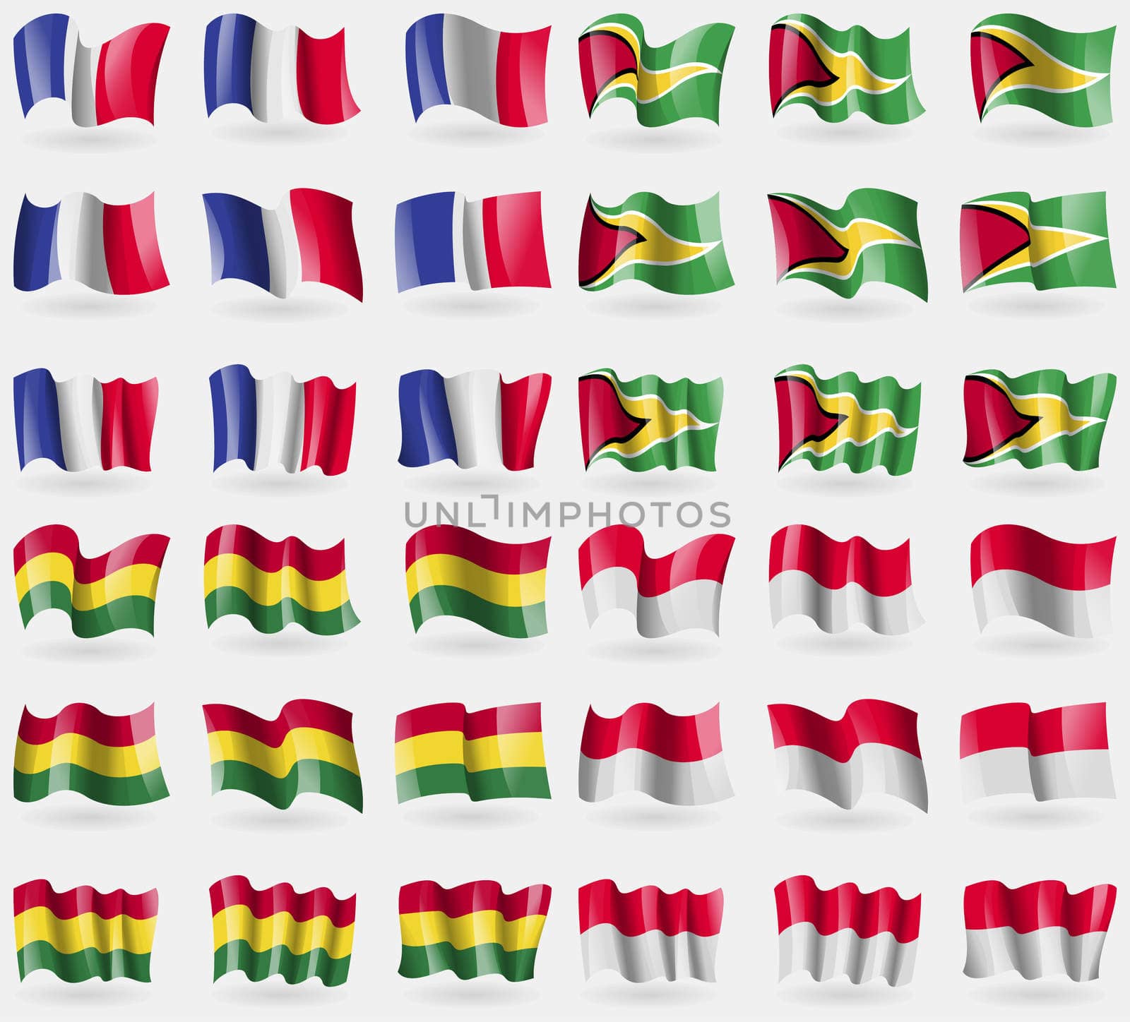France, Hayana, Bolivia, Monaco. Set of 36 flags of the countries of the world.  by serhii_lohvyniuk