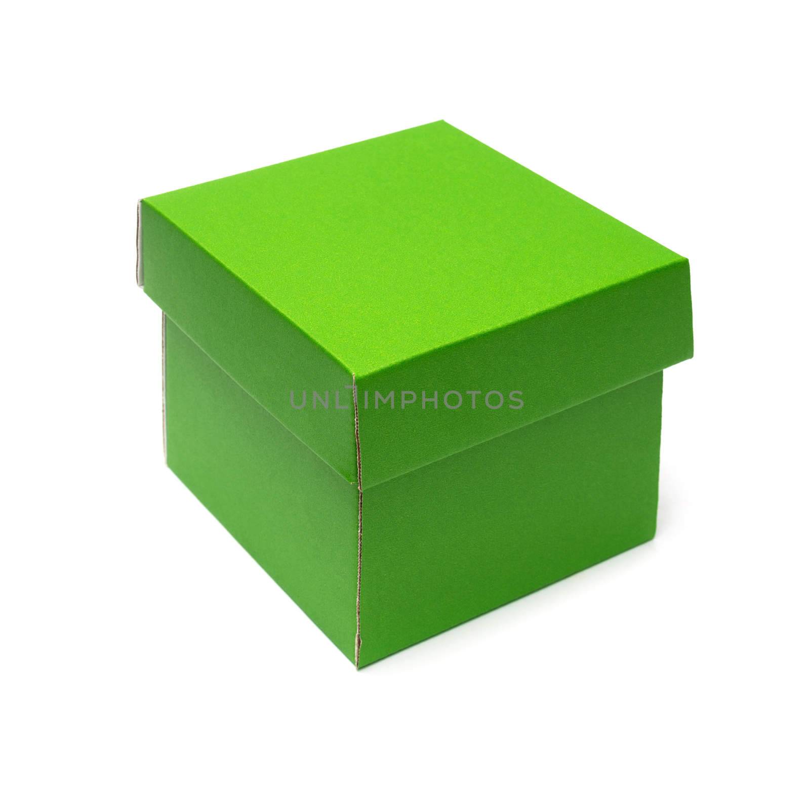 green cardboard box on a white background
