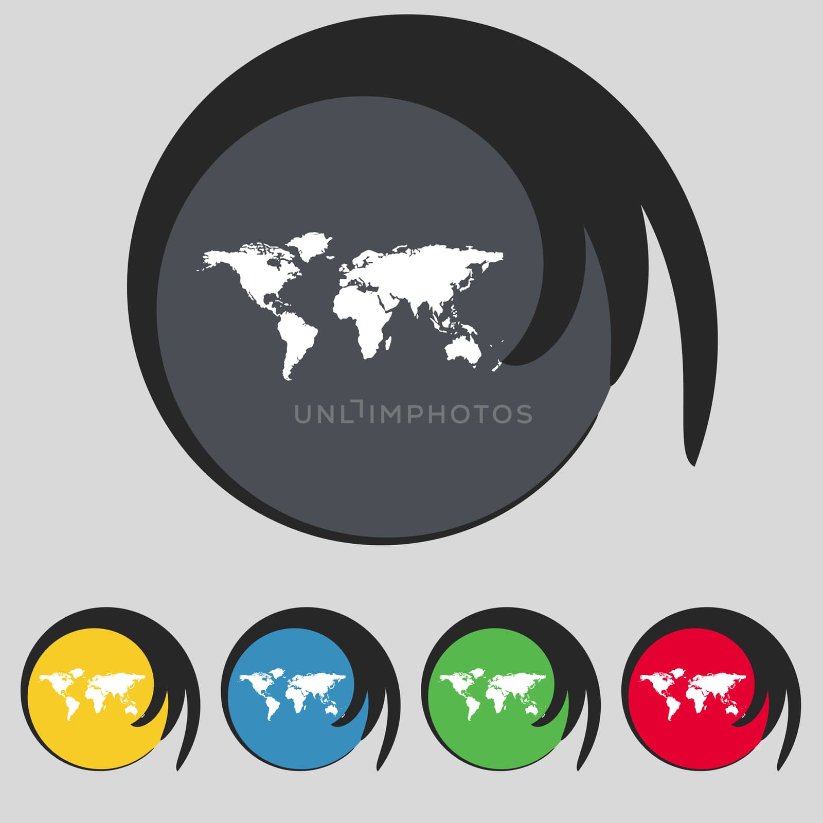 Globe sign icon. World map geography symbol. Set colourful buttons.  by serhii_lohvyniuk