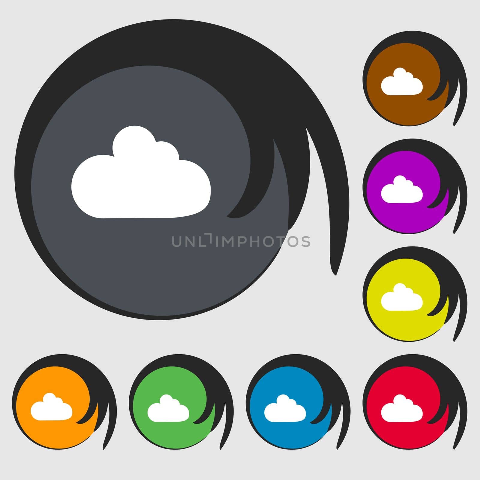 Cloud sign icon. Data storage symbol. Symbols on eight colored buttons. illustration