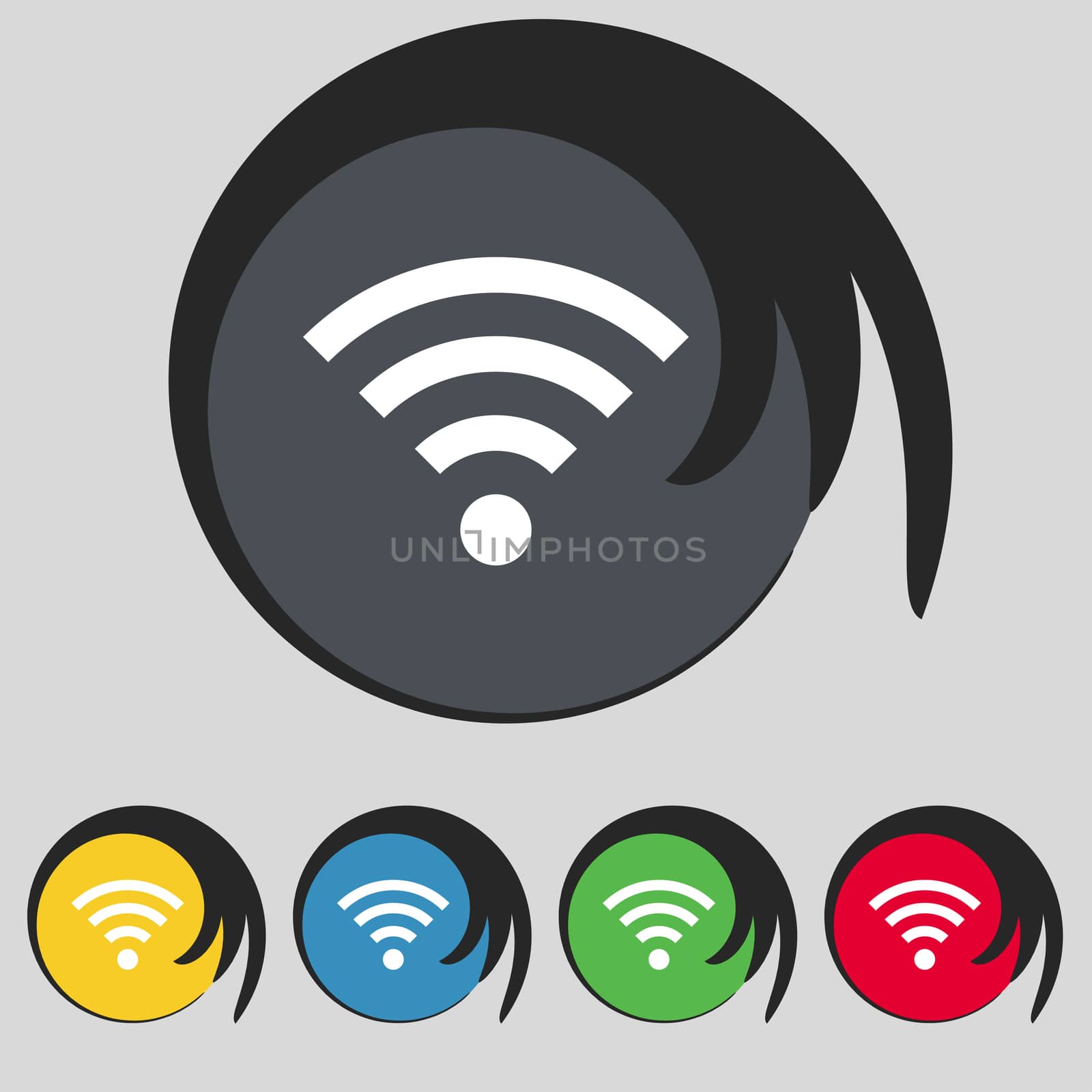 Wifi sign. Wi-fi symbol. Wireless Network icon Wifi zone Set colour buttons illustration