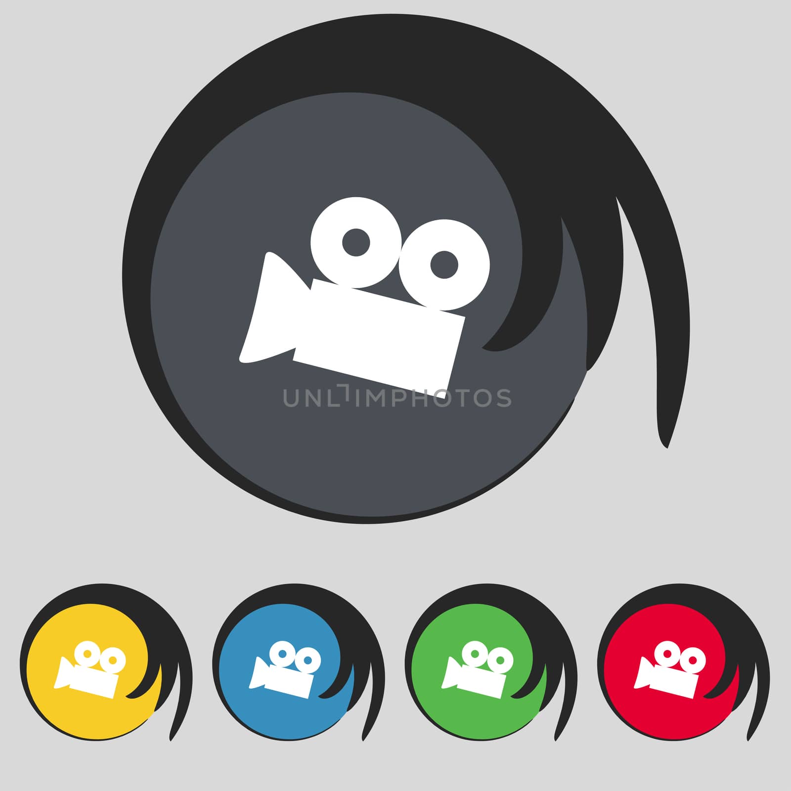 Video camera sign icon. content button. Set colourful buttons. illustration