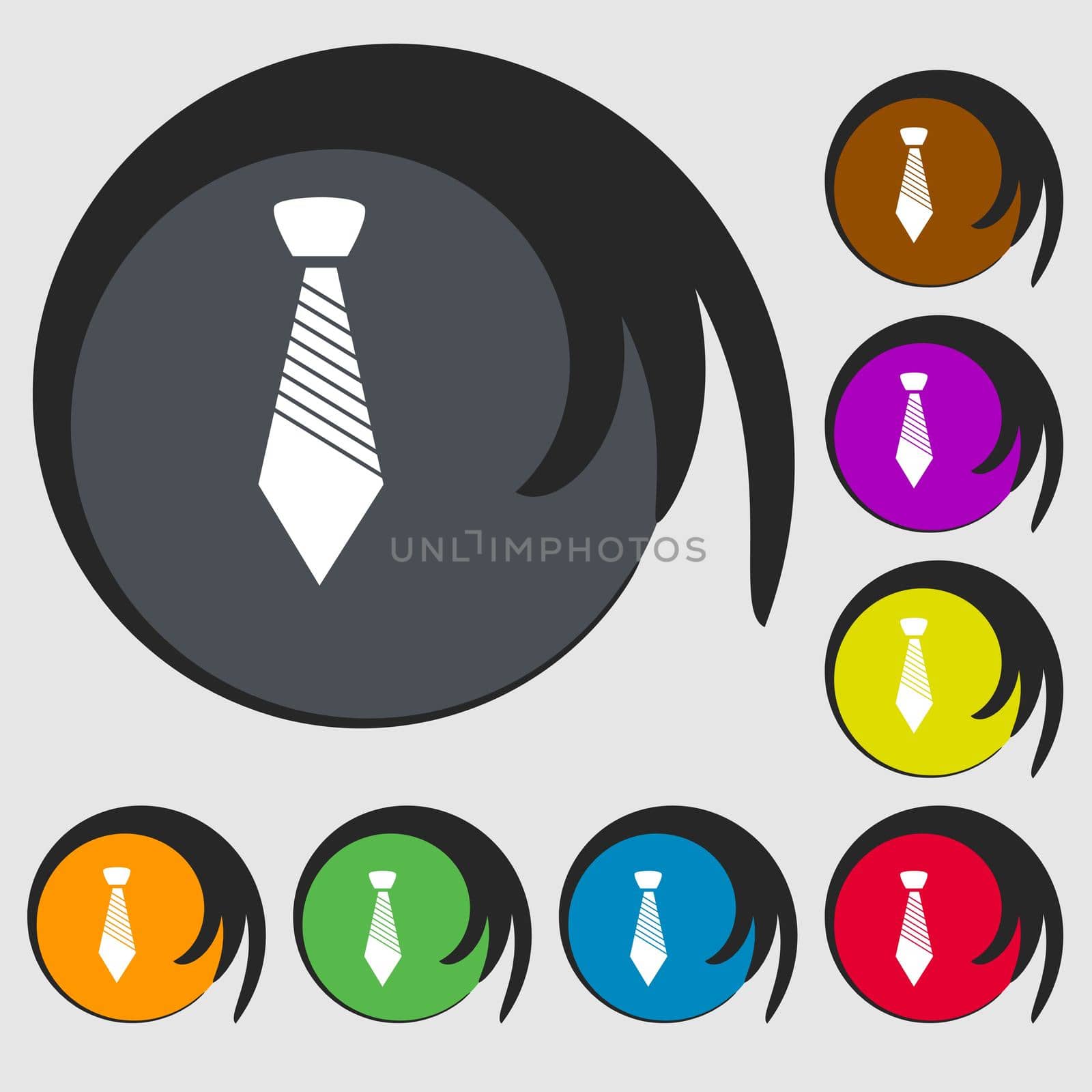 Tie sign icon. Business clothes symbol. Symbols on eight colored buttons. illustration