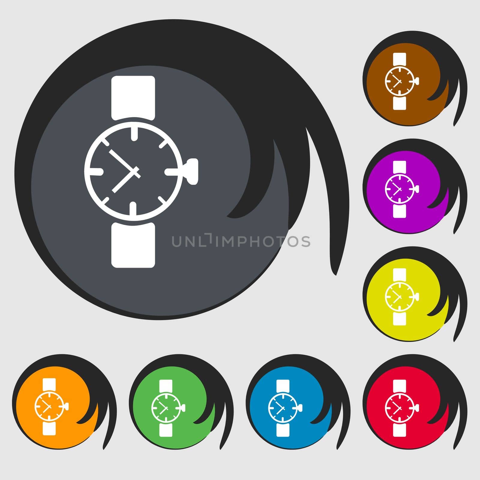 watches icon symbol . Symbols on eight colored buttons. illustration