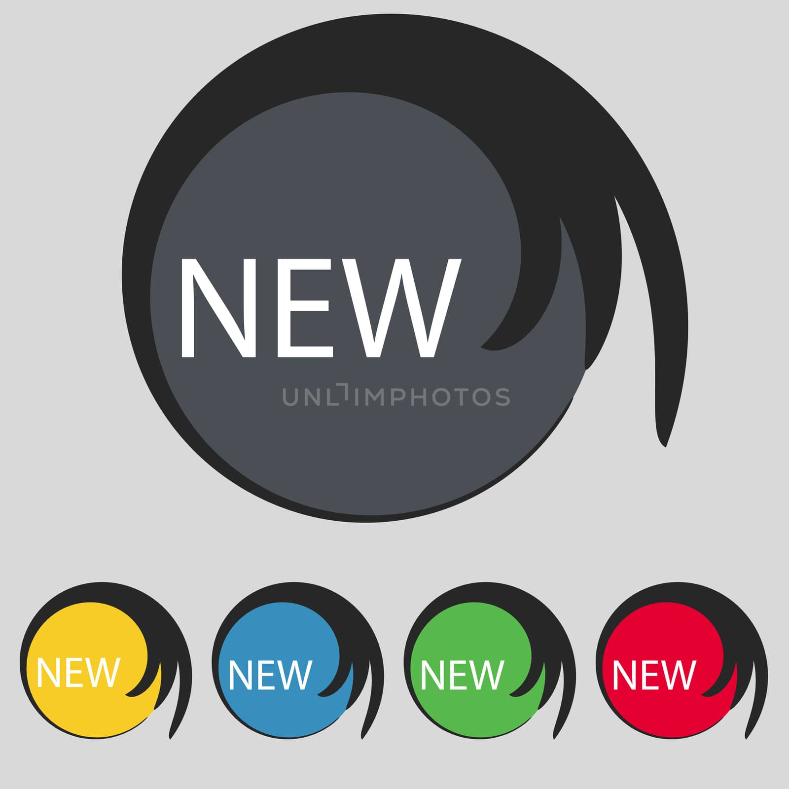 New sign icon. arrival button symbol. Set of colored buttons. illustration