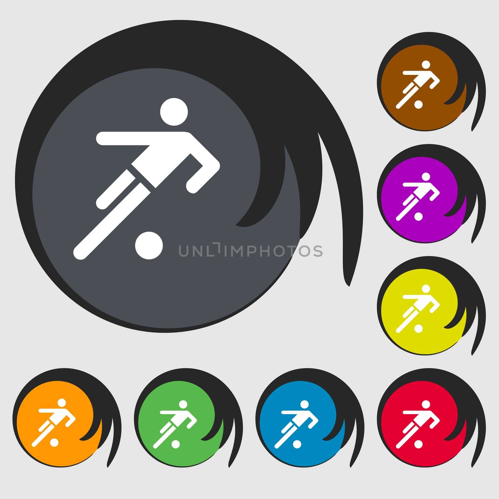 football player icon. Symbols on eight colored buttons. illustration