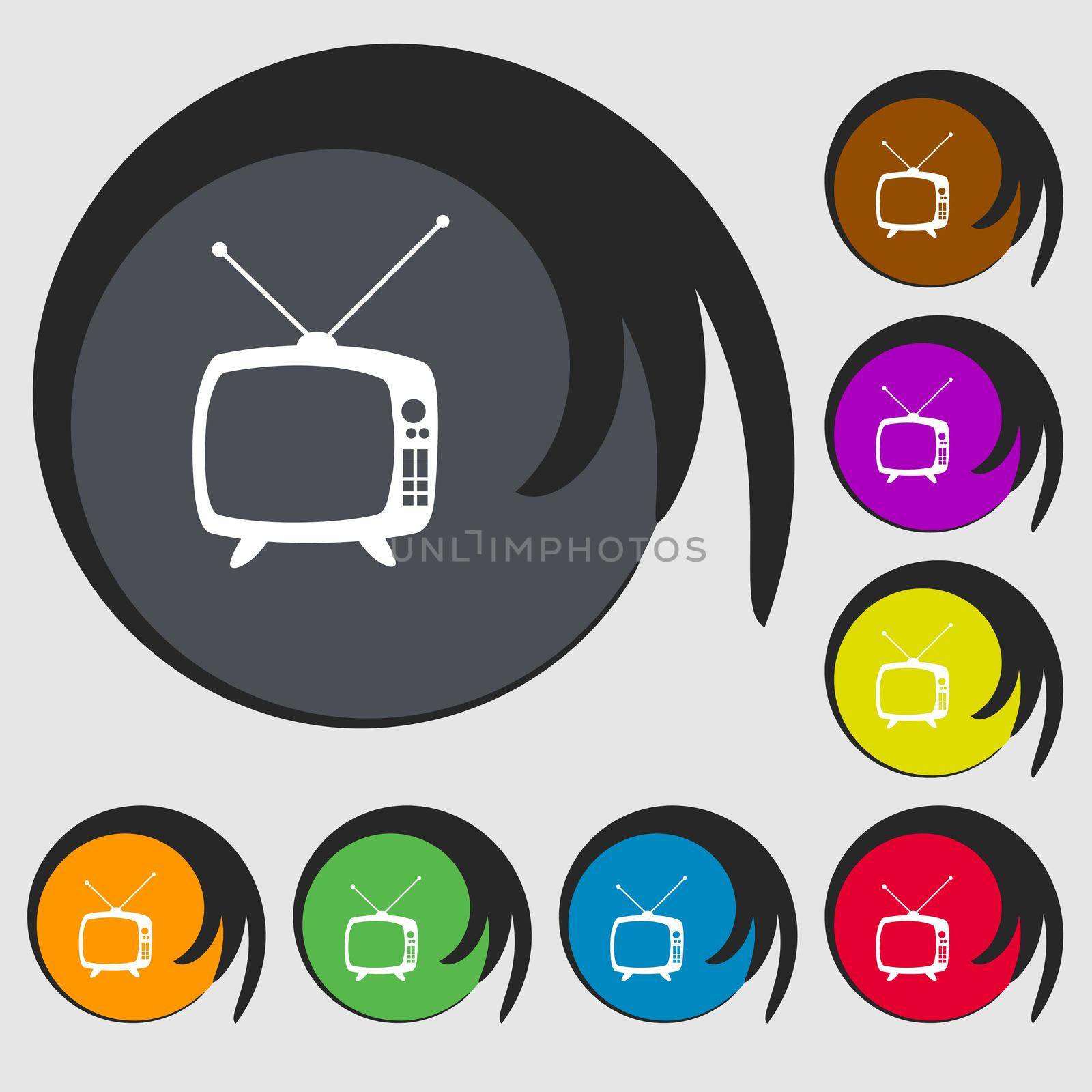 Retro TV mode sign icon. Television set symbol. Symbols on eight colored buttons.  by serhii_lohvyniuk