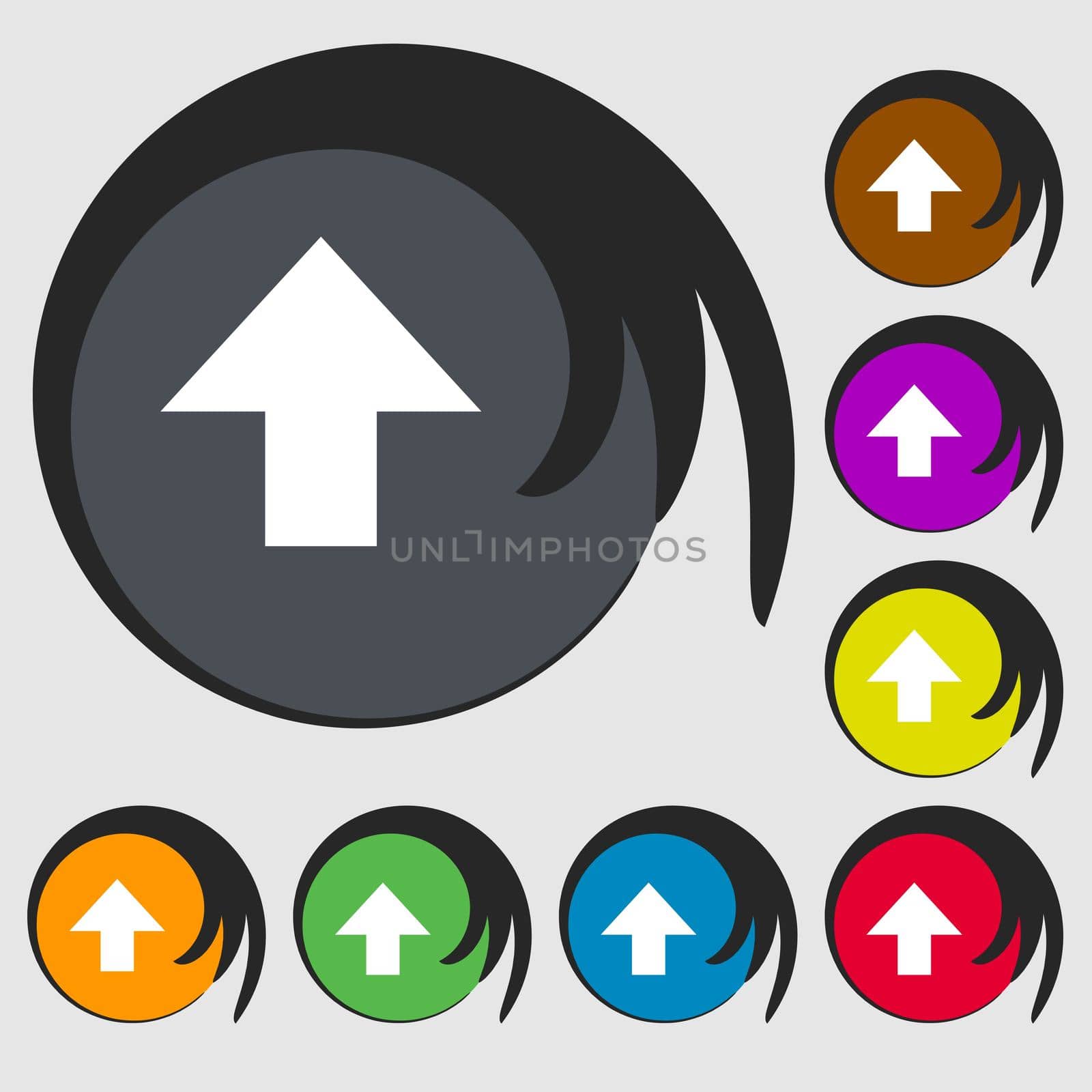 This side up sign icon. Fragile package symbol. Symbols on eight colored buttons. illustration