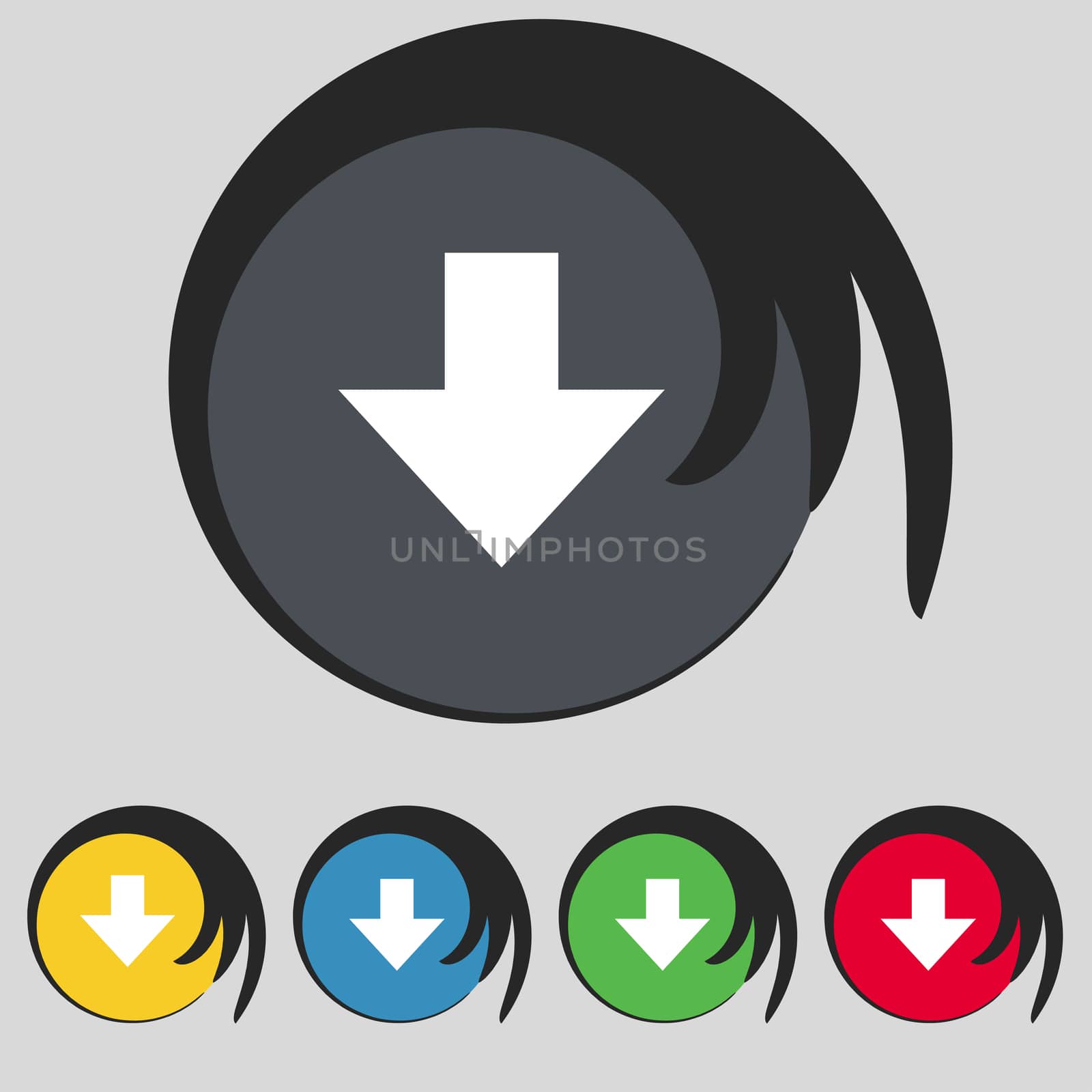 Download sign. Downloading flat icon. Load label. Set colourful buttons illustration