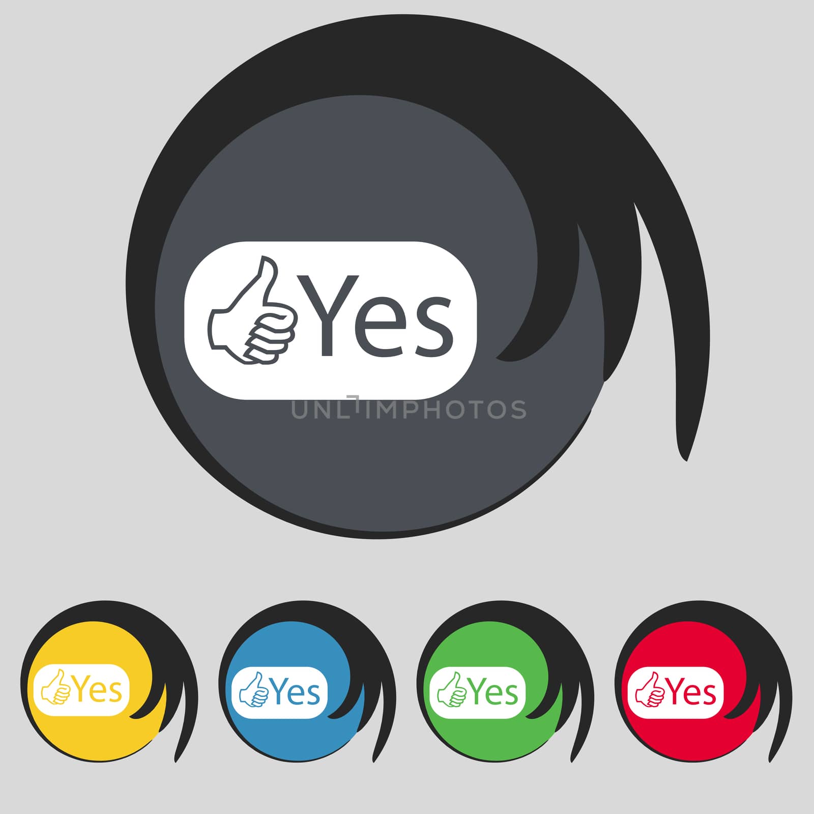 Yes sign icon. Positive check symbol. Set of colored buttons.  by serhii_lohvyniuk