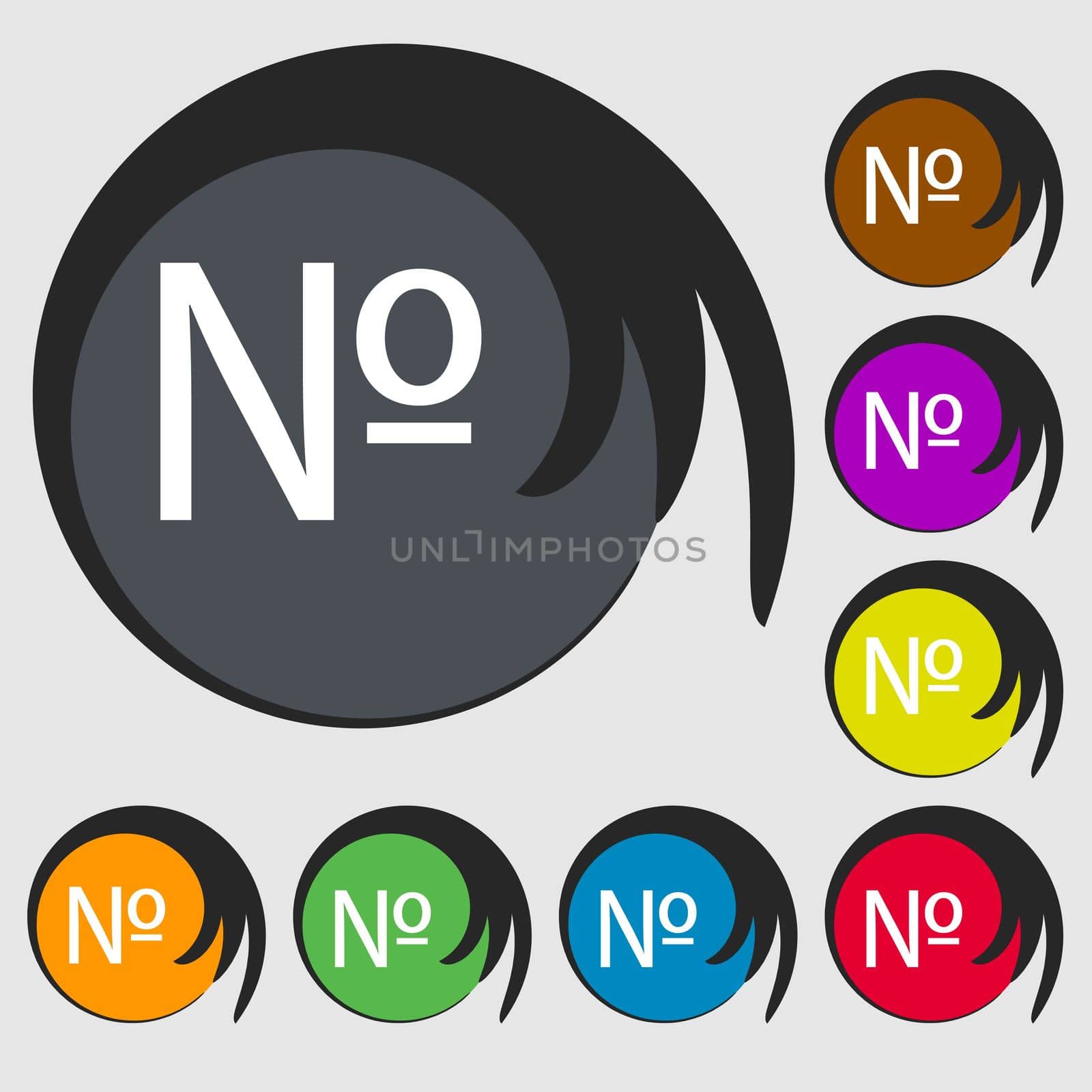 number icon. Set Flat modern. Symbols on eight colored buttons. illustration