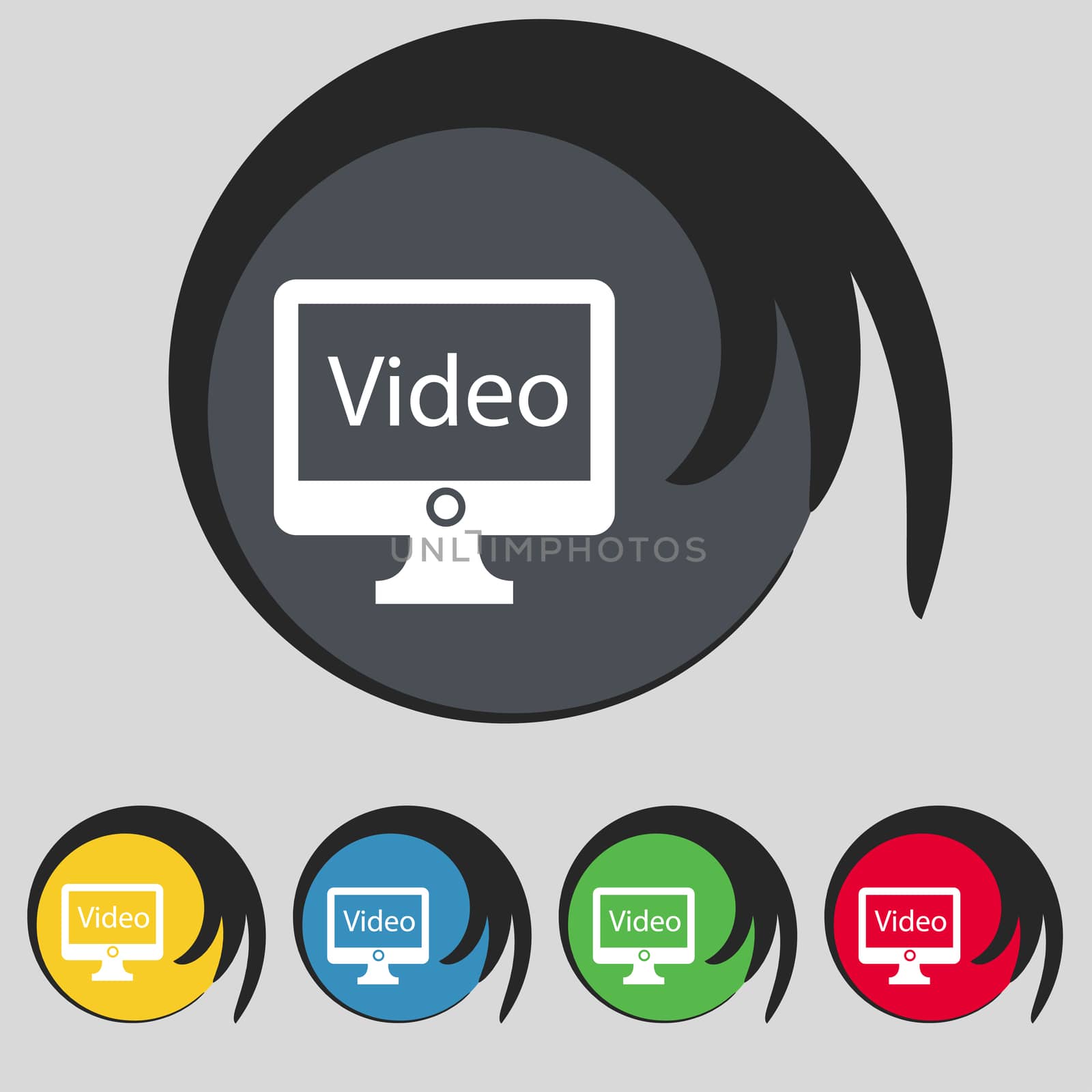 Play video sign icon. Player navigation symbol. Set of colored buttons. illustration