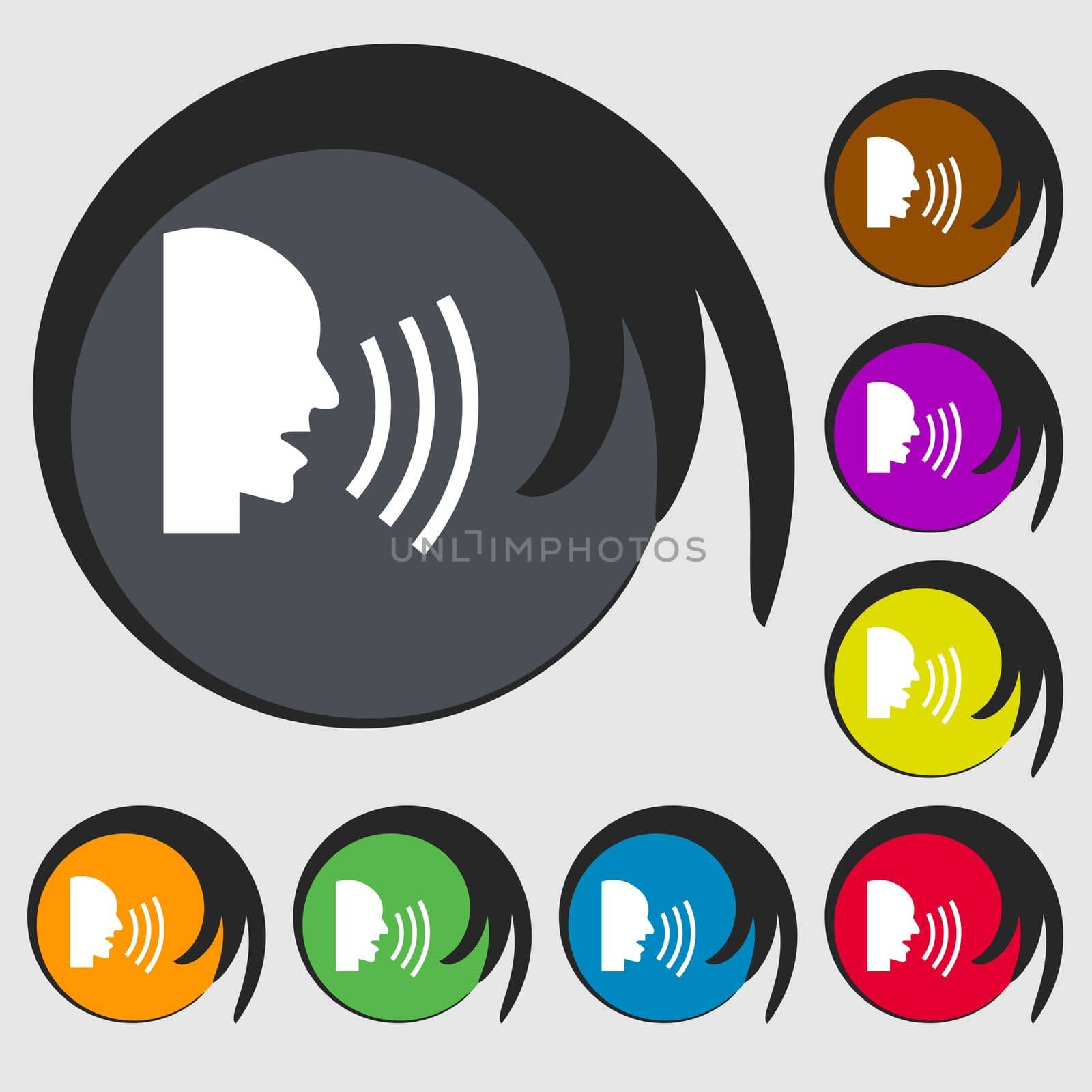 Talking Flat modern web icon. Symbols on eight colored buttons.  by serhii_lohvyniuk