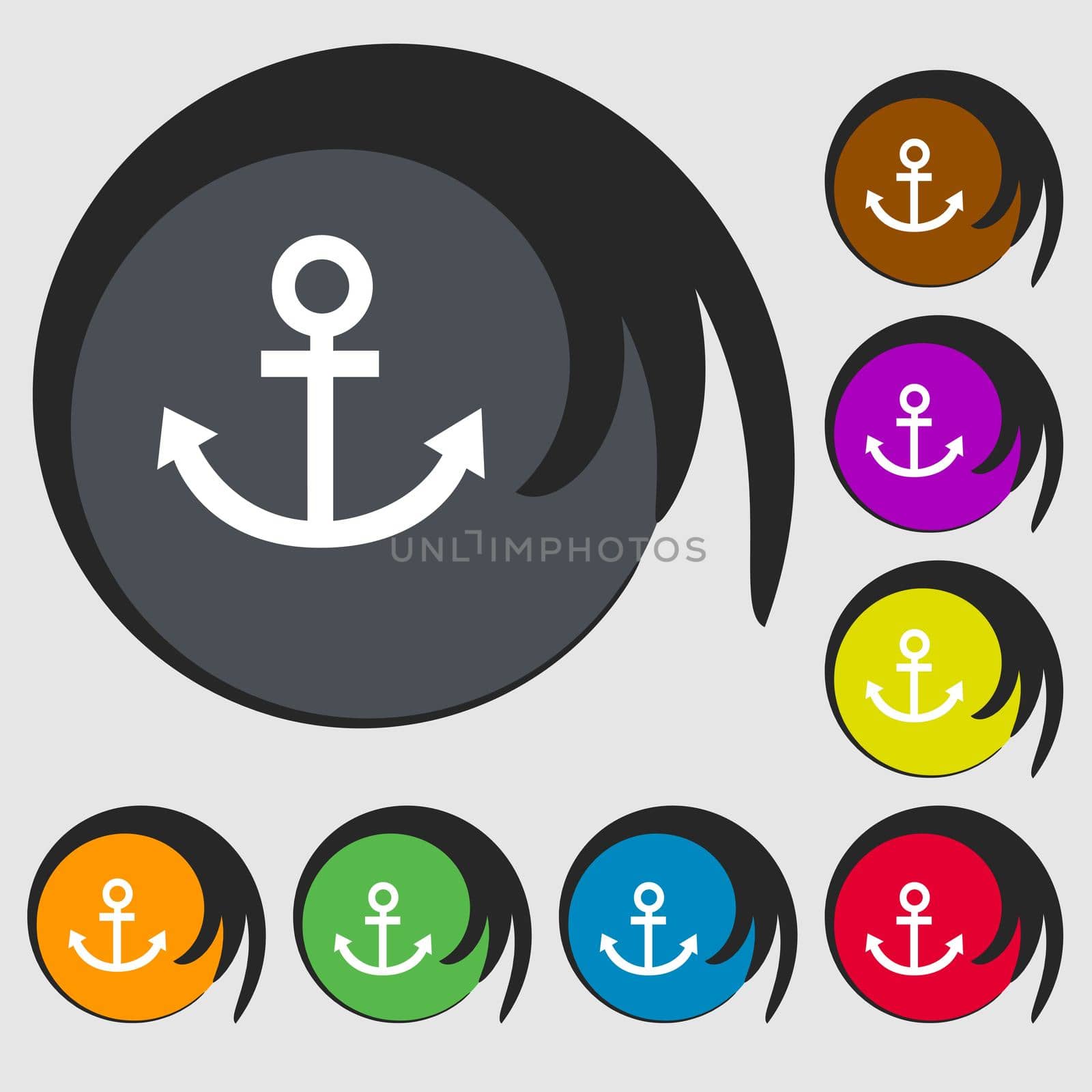 Anchor icon. Symbols on eight colored buttons. illustration