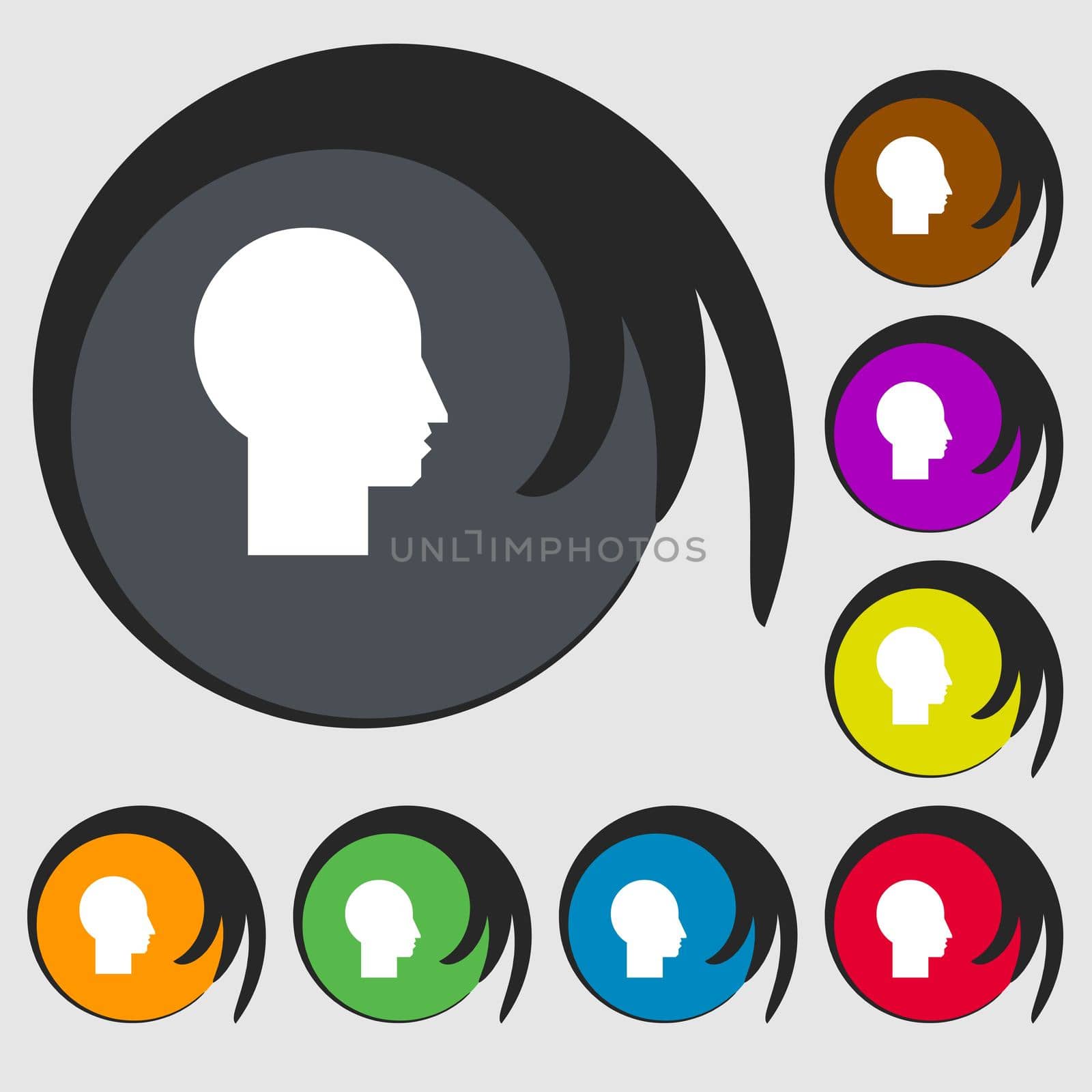 User sign icon. Person symbol. Set colourful buttons. Symbols on eight colored buttons. illustration