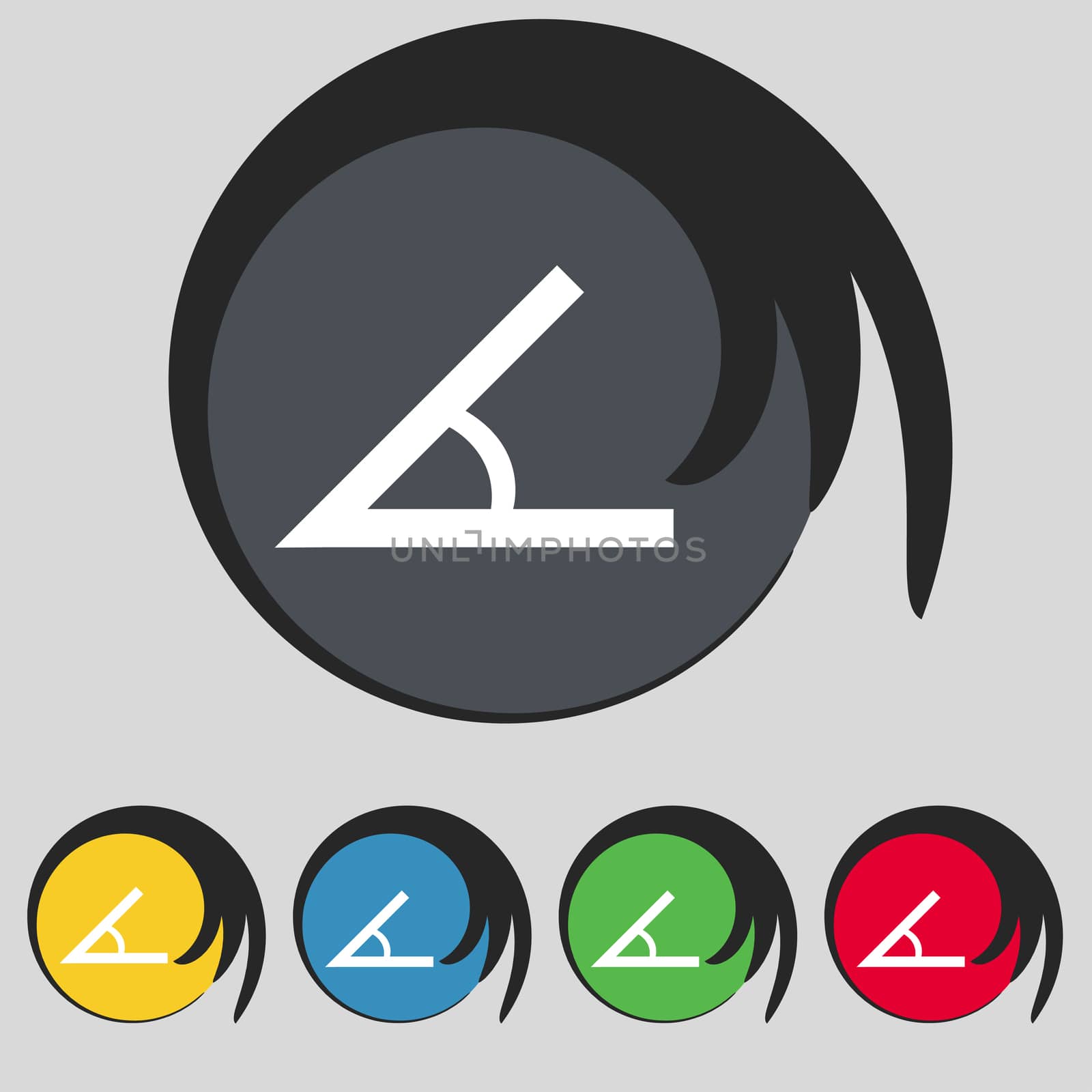 Angle 45 degrees icon sign. Symbol on five colored buttons. illustration