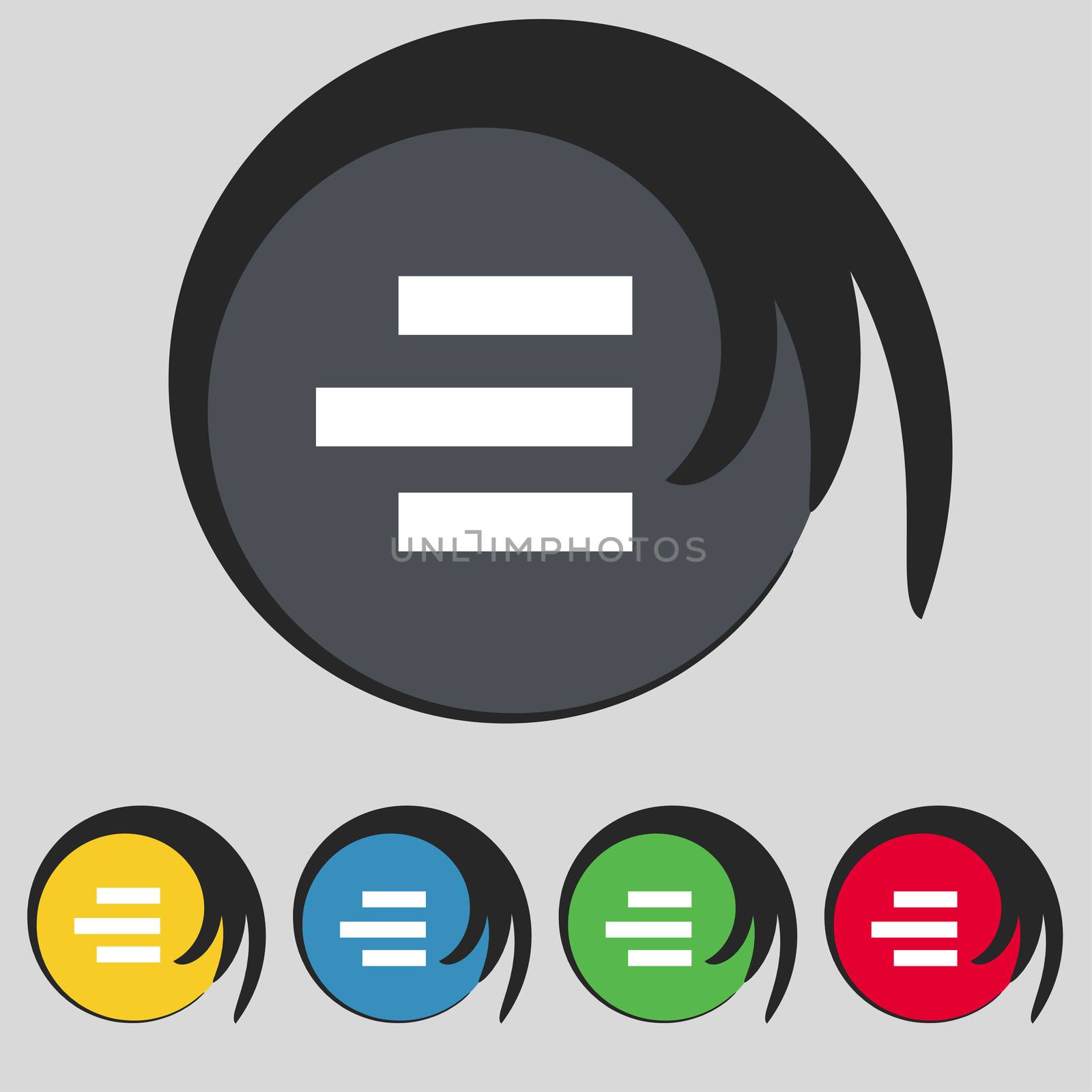 Right-aligned icon sign. Symbol on five colored buttons. illustration