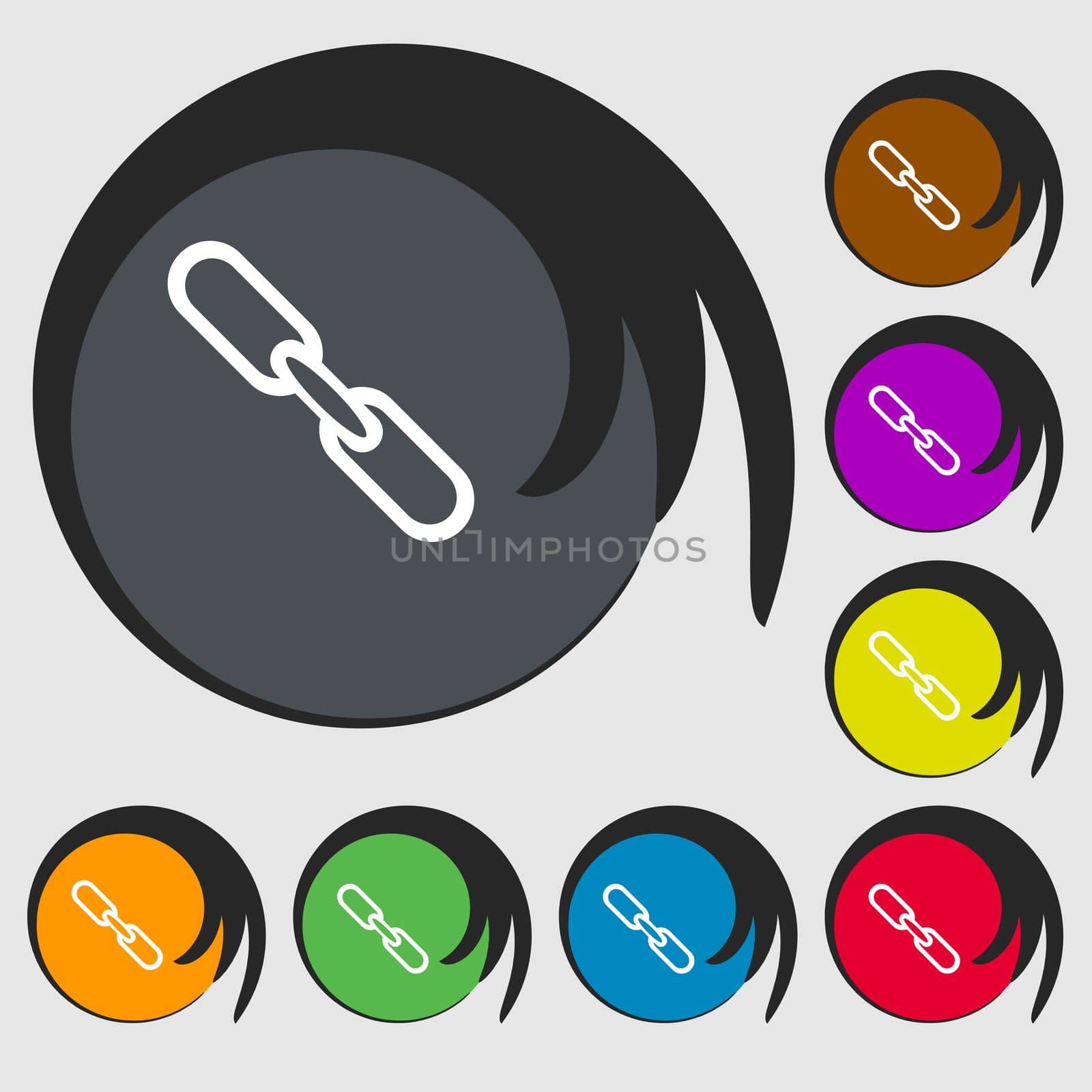 Link sign icon. Hyperlink chain symbol. Symbols on eight colored buttons. illustration