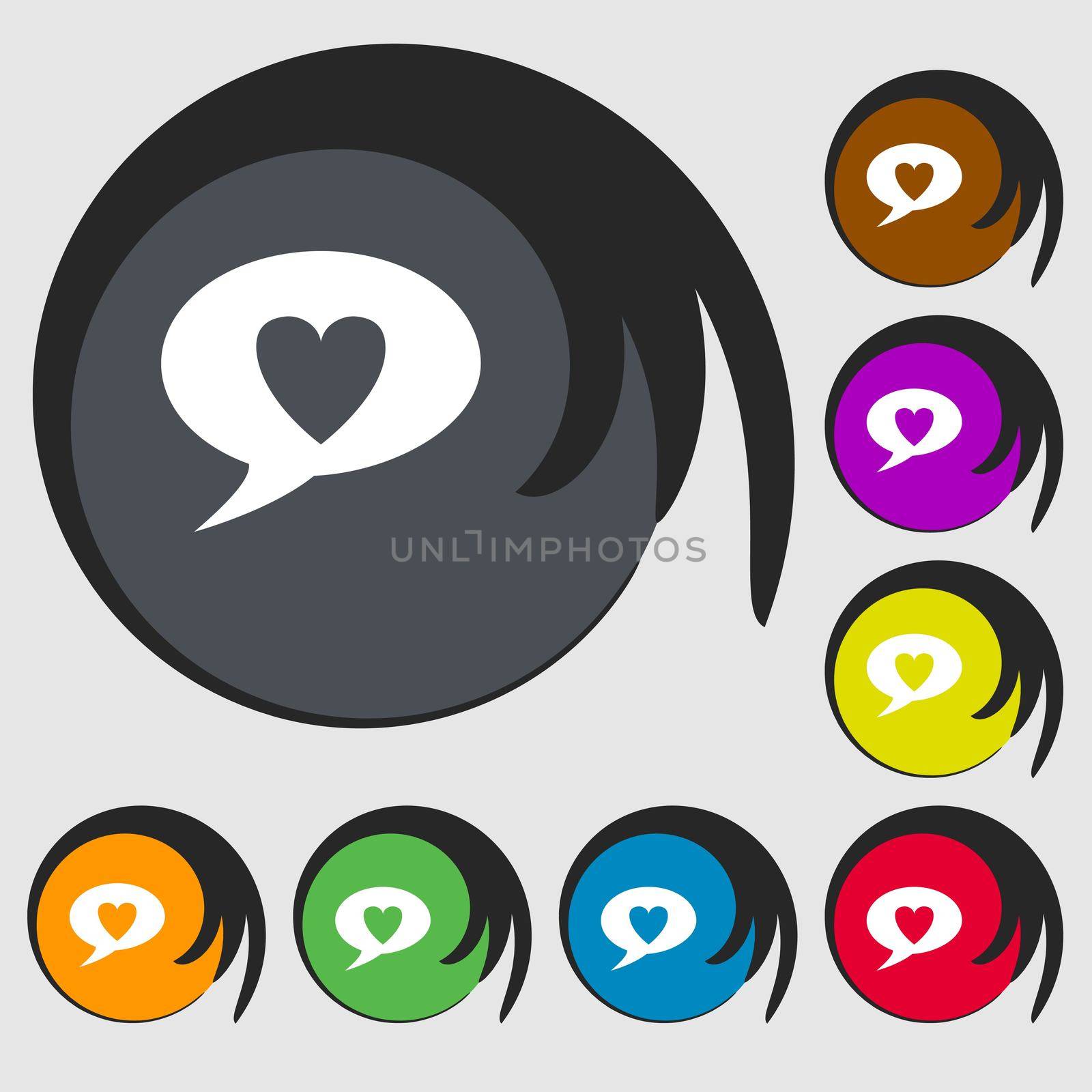 Heart sign icon. Love symbol. Symbols on eight colored buttons. illustration