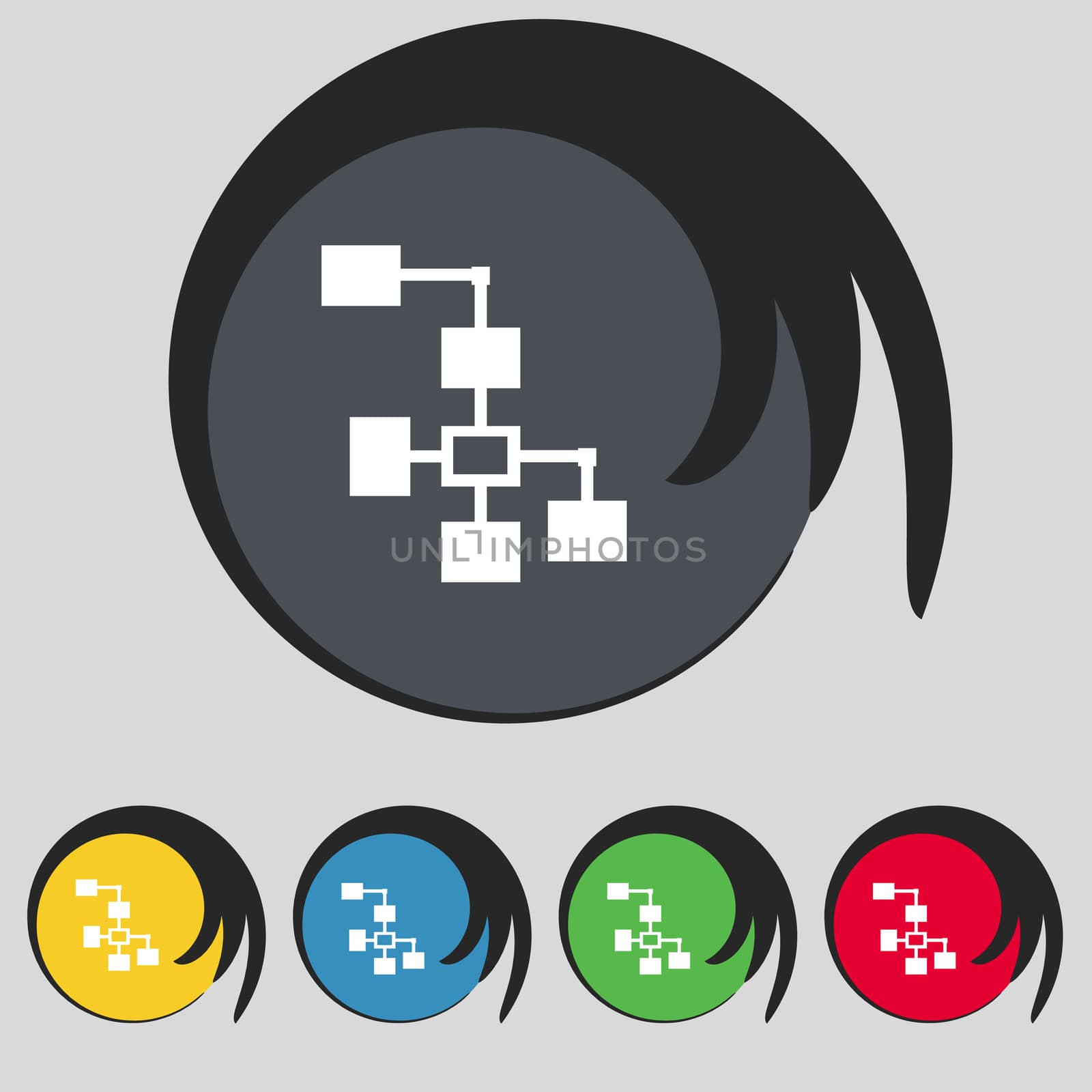 Local Network icon sign. Symbol on five colored buttons. illustration