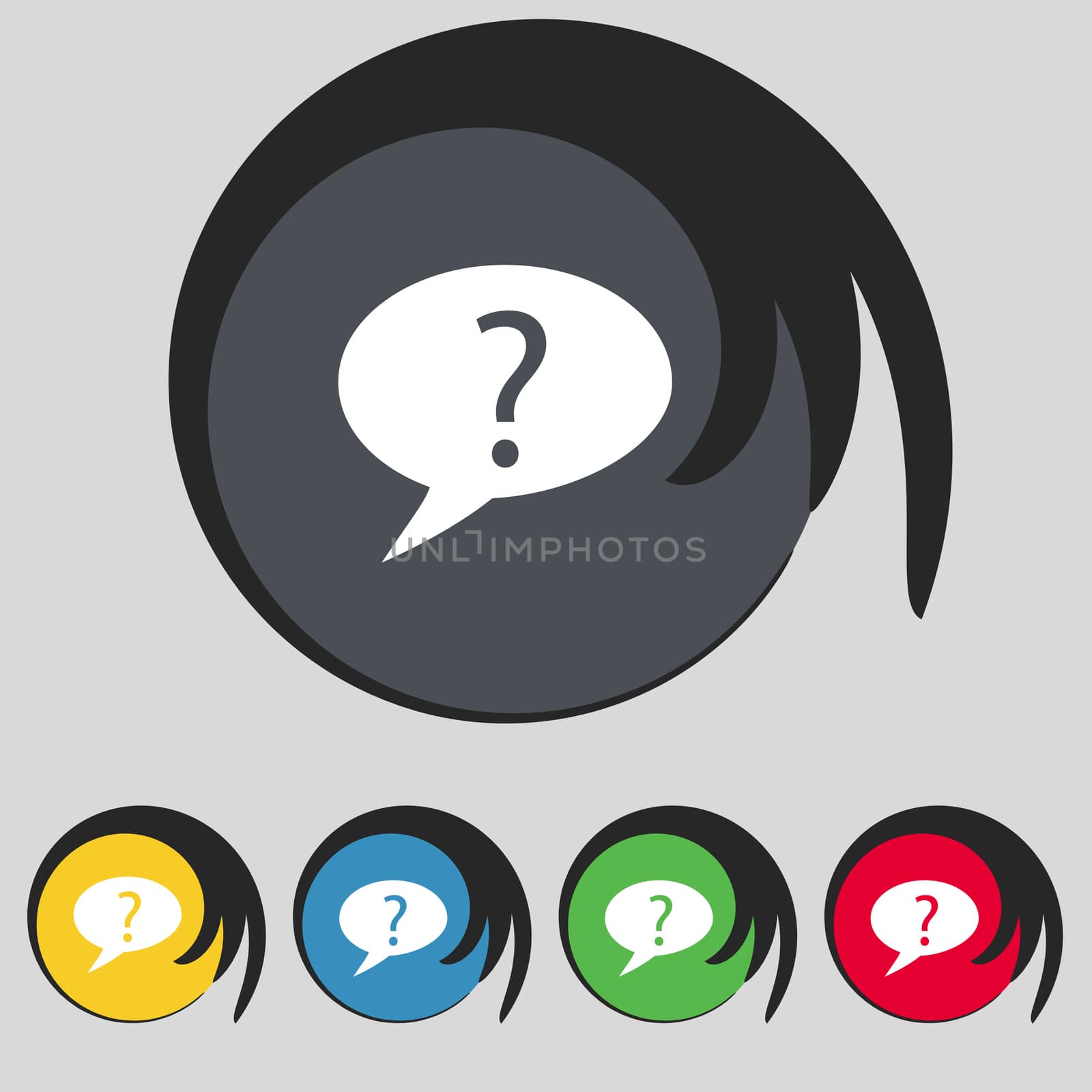 Question mark sign icon. Help speech bubble symbol. FAQ sign Set colourful buttons illustration