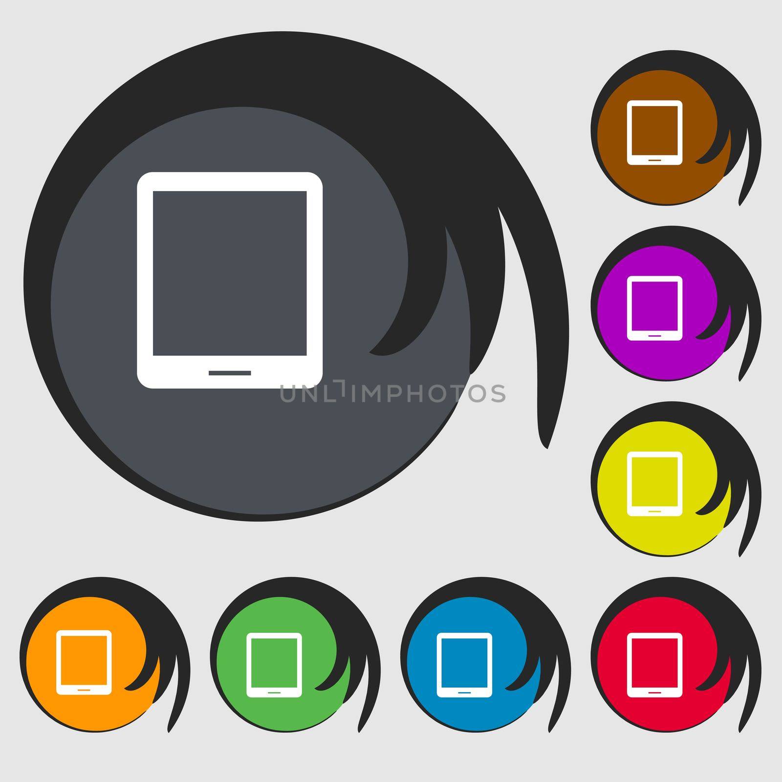 Tablet sign icon. smartphone button. Symbols on eight colored buttons.  by serhii_lohvyniuk